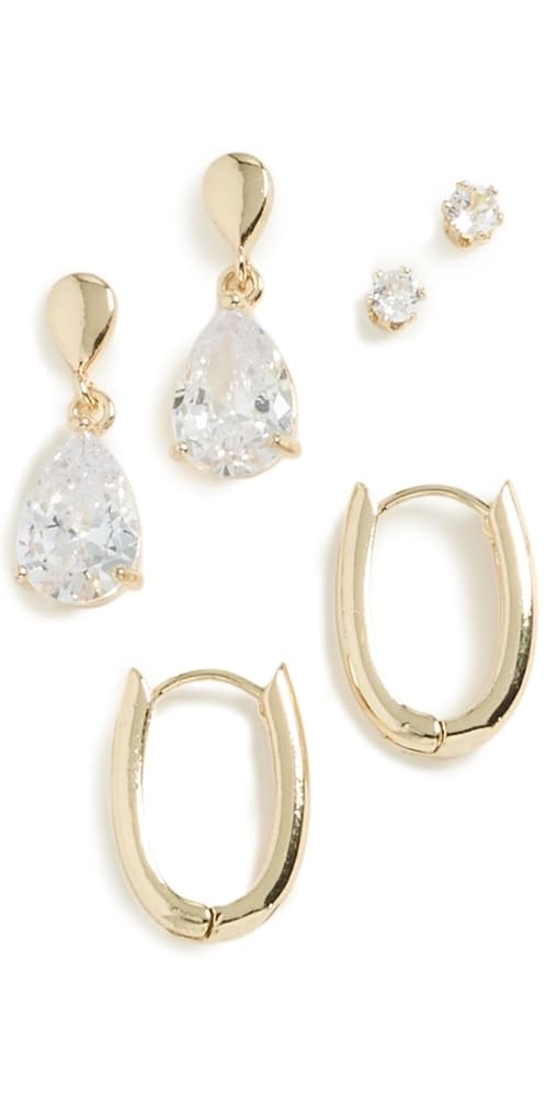 By Adina Eden Teardrop Huggie Earring Set Gold