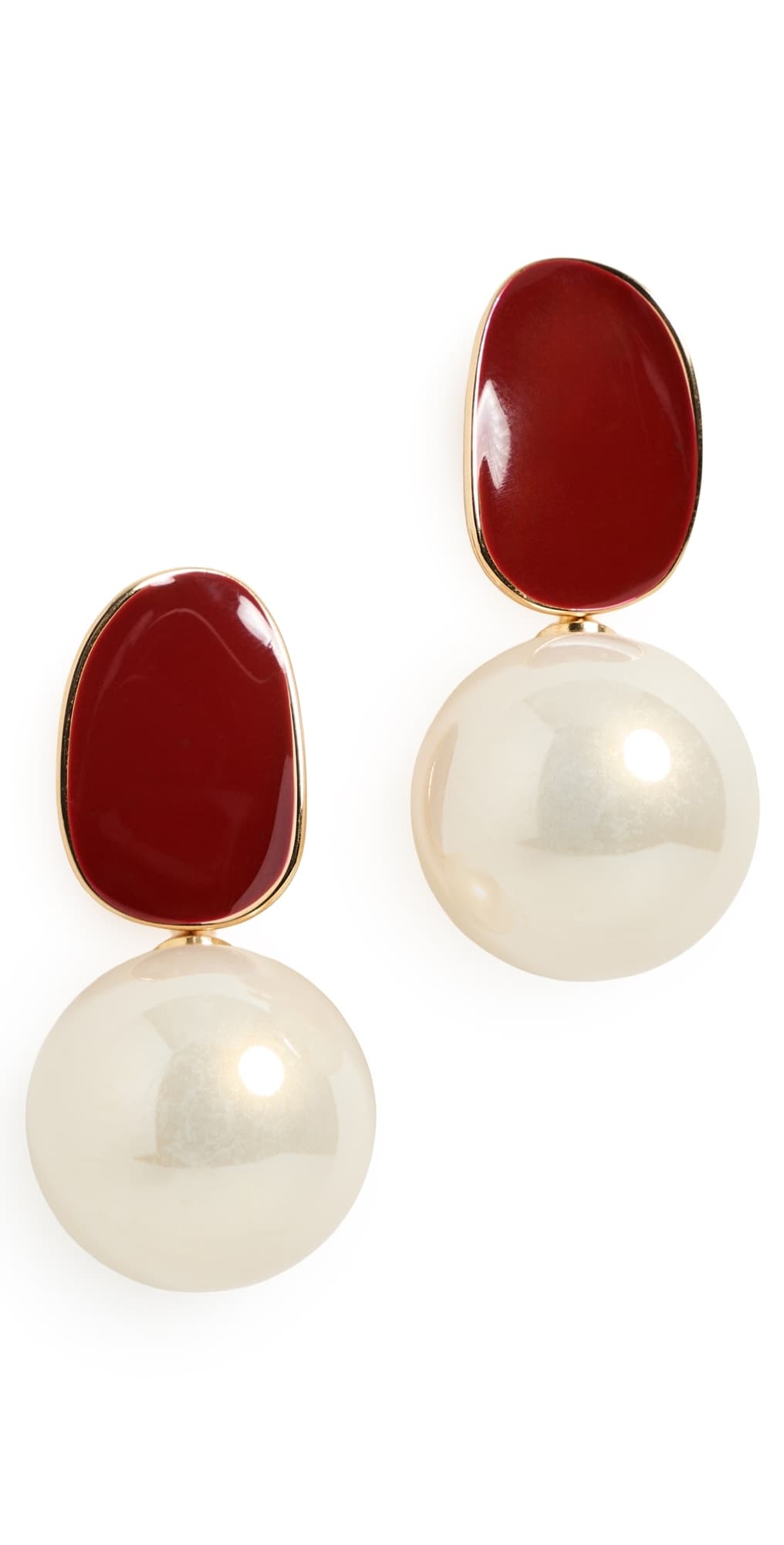 By Adina Eden Colored Enamel Pearl Drop Stud Earrings Red · One Size