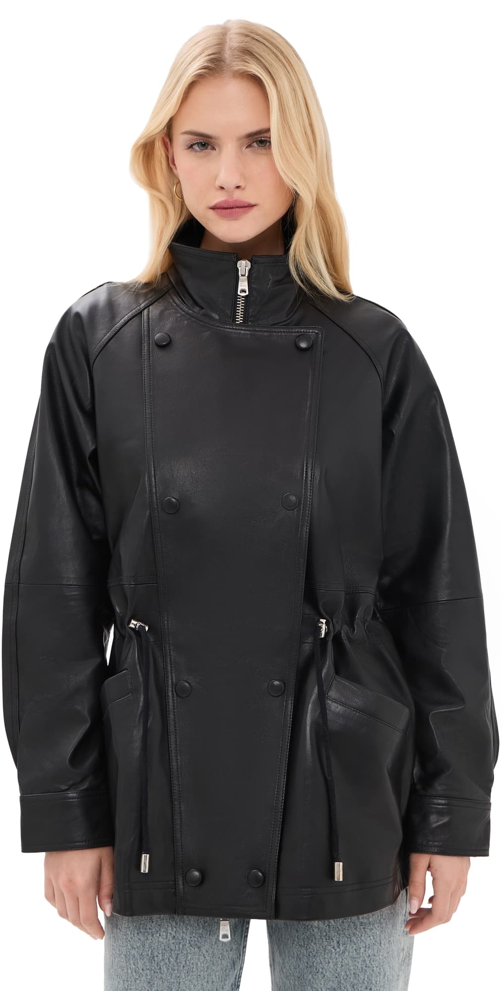 Avec Les Filles Slouchy Leather Anorak Black