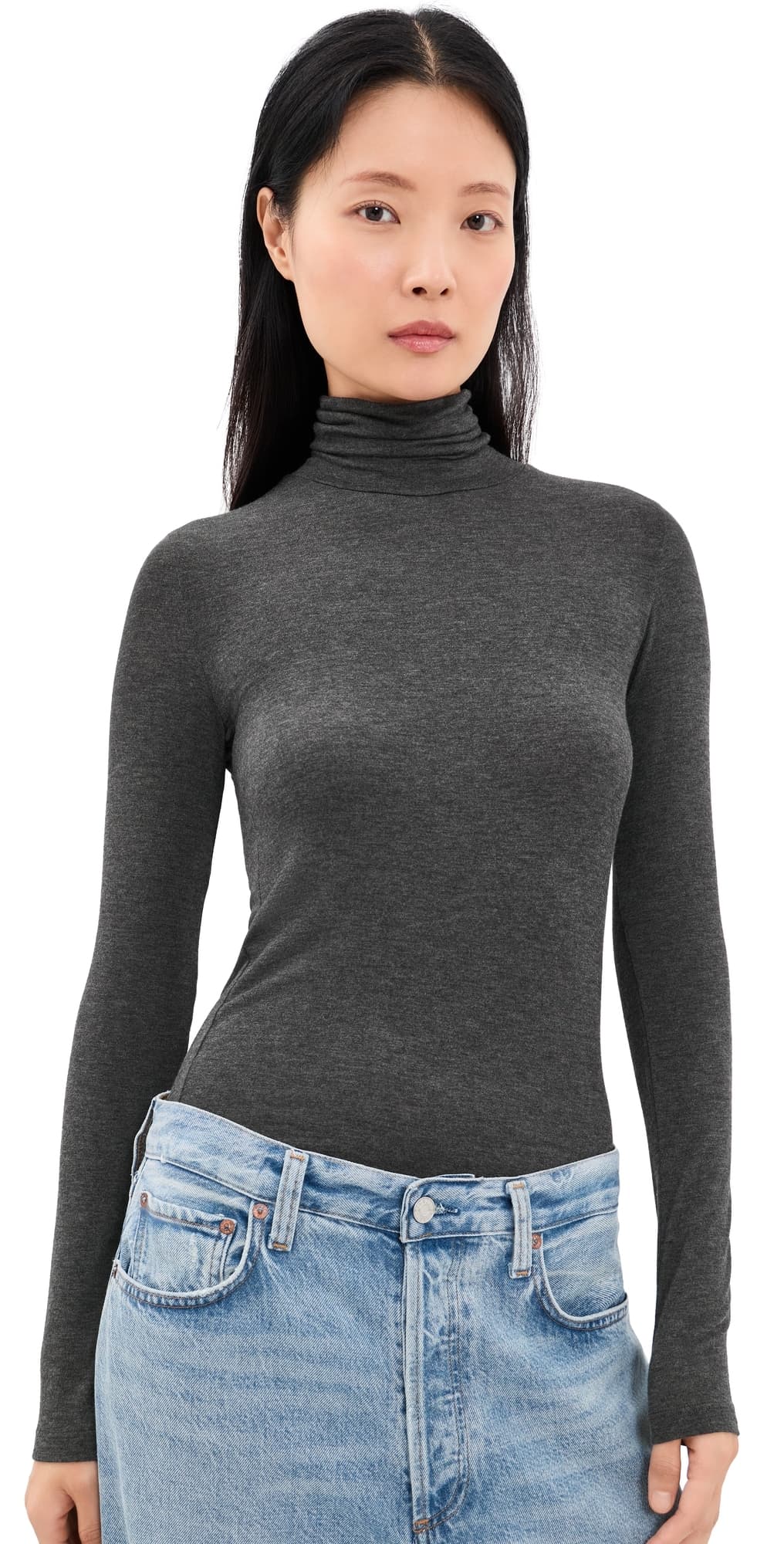 AGOLDE Pascale Turtleneck Top Charcoal Heather