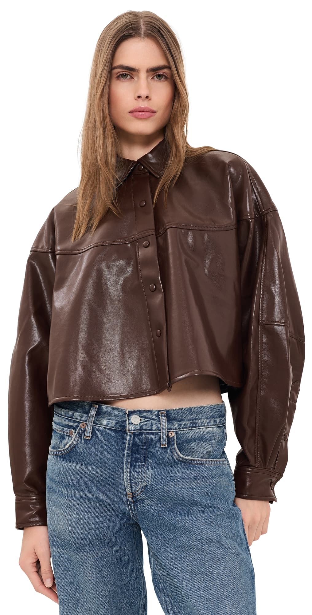 AGOLDE Agnes Faux Leather Shirt Madera