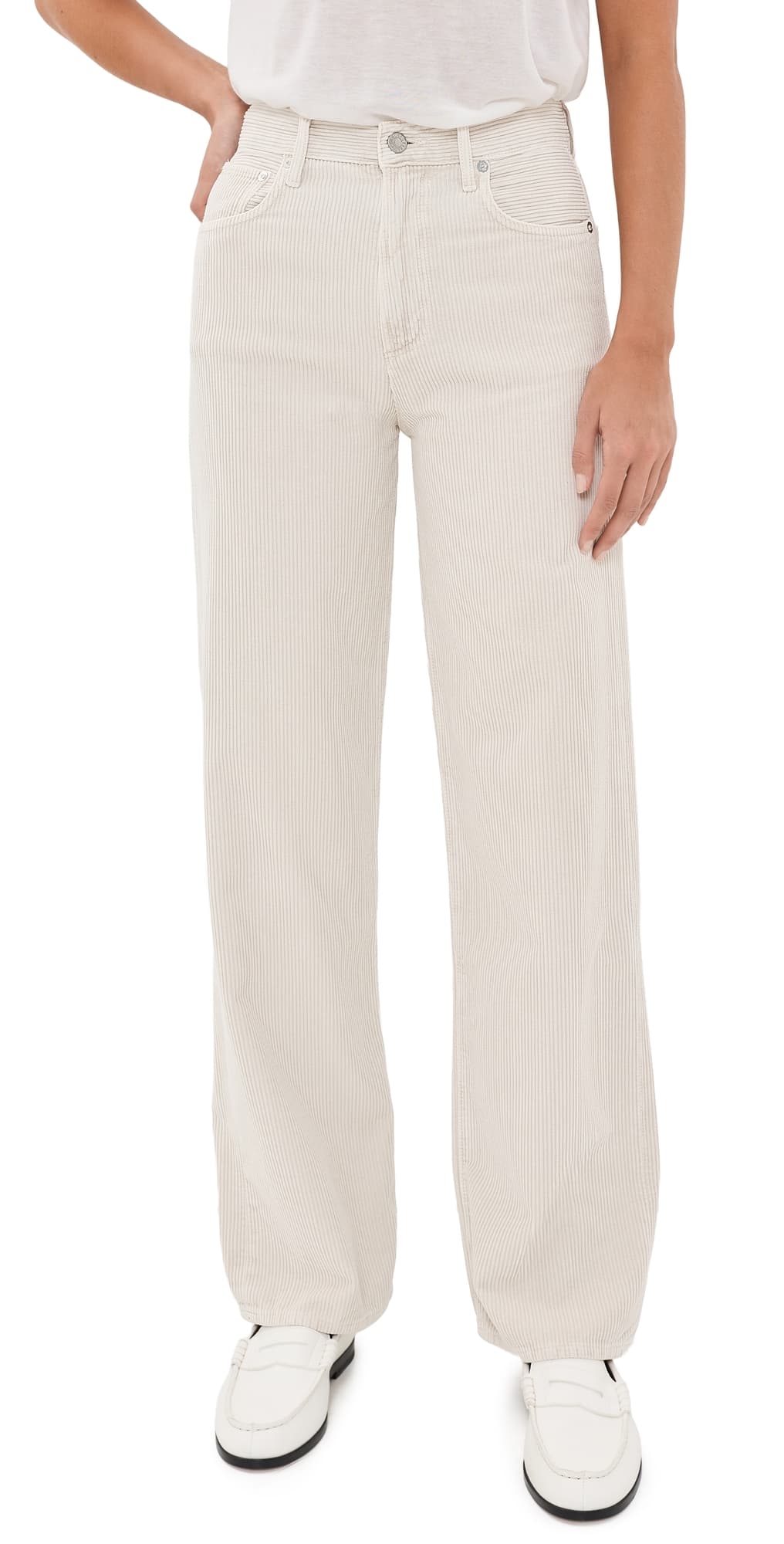 AGOLDE Ren High Rise Wide Leg Corduroy Pants 32 Bone