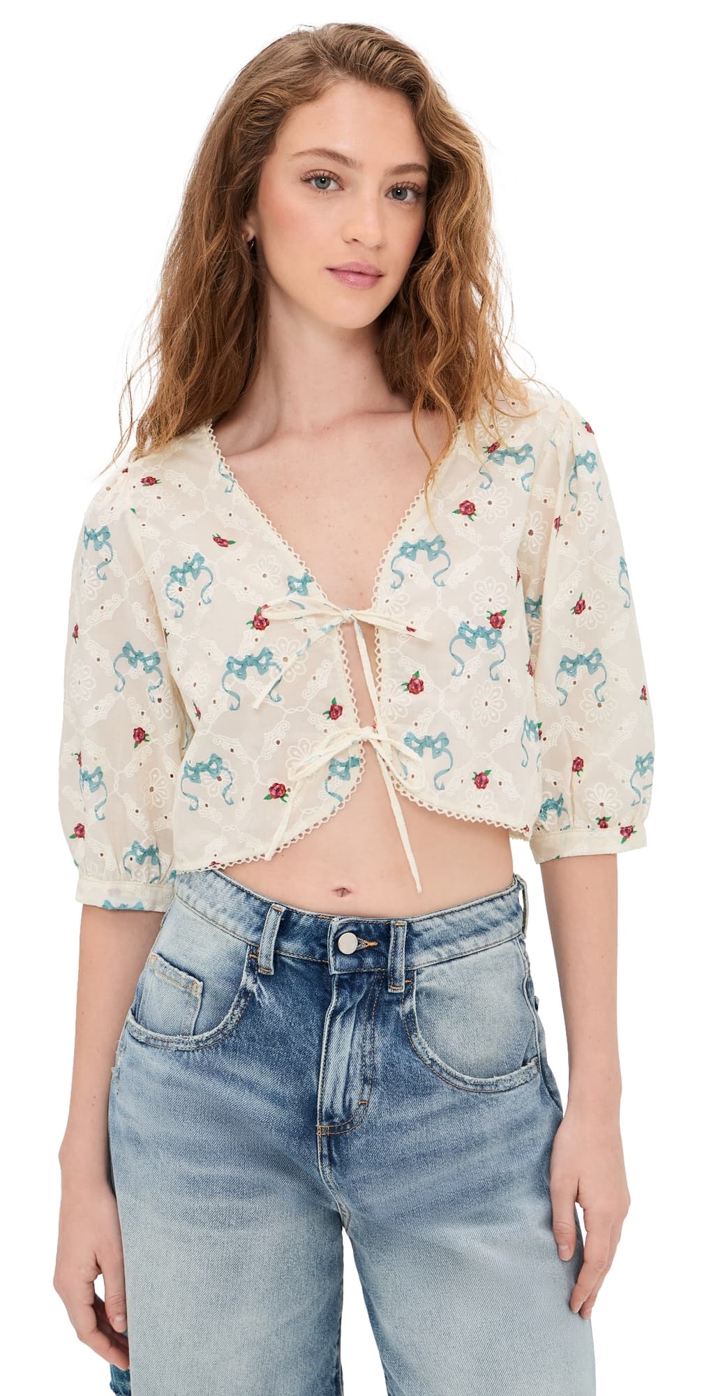 Agua Bendita Salem Cherish Eyelet Crop Top Multicolor