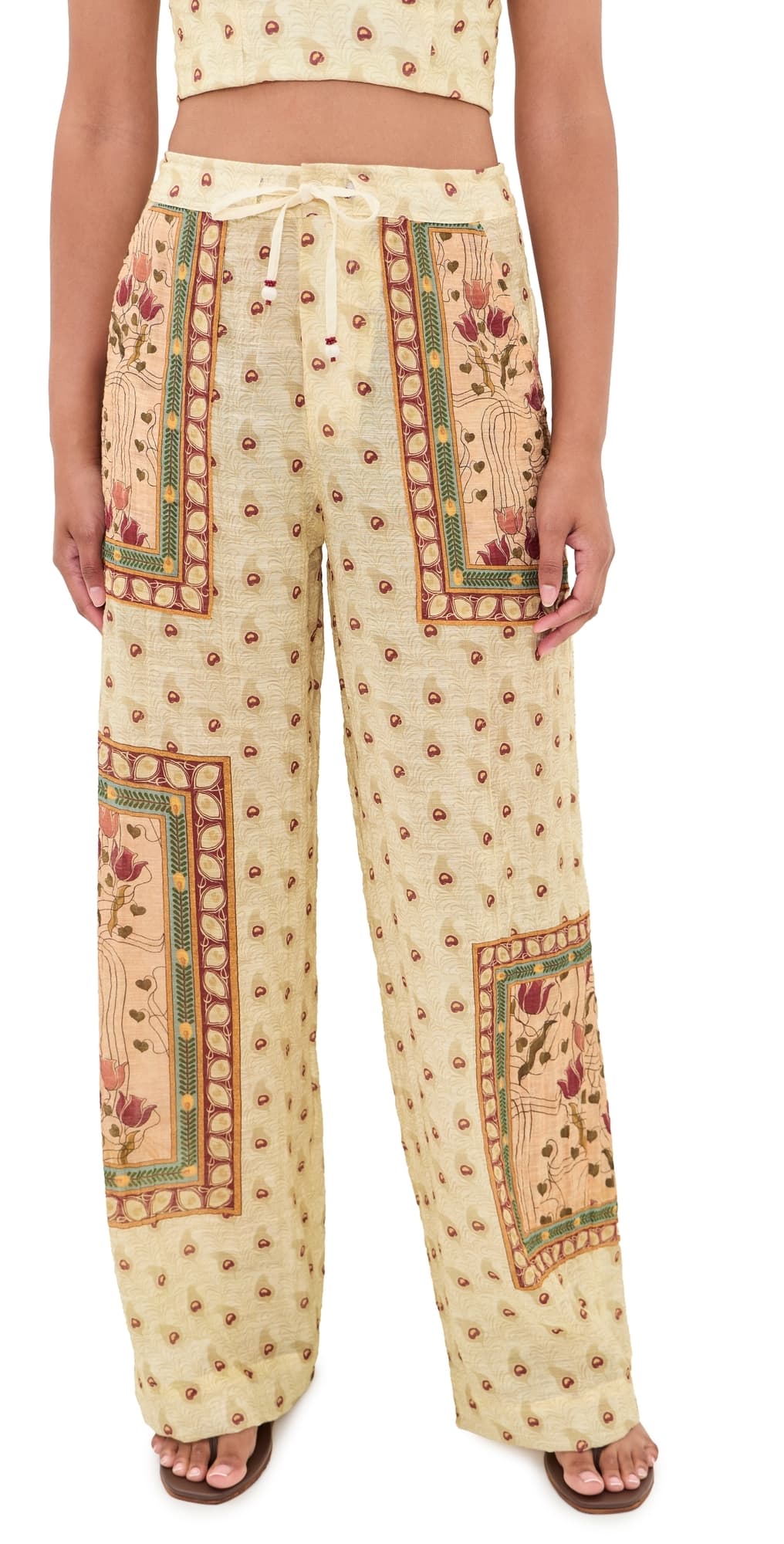 Agua Bendita Caroline Plume Embroidered Pants Multicolor