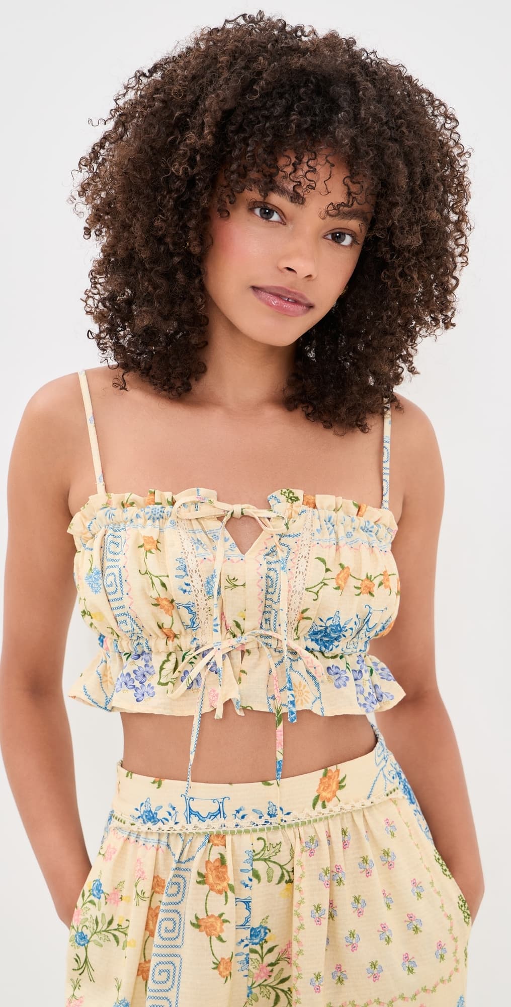 Agua Bendita Vichy Ruffled Crop Top Multicolor