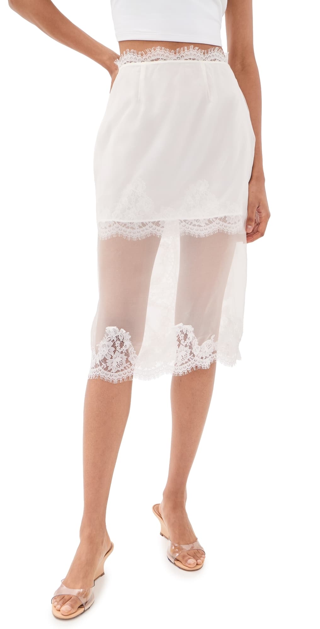 Aje Ophelia Lace Silk Skirt Ivory