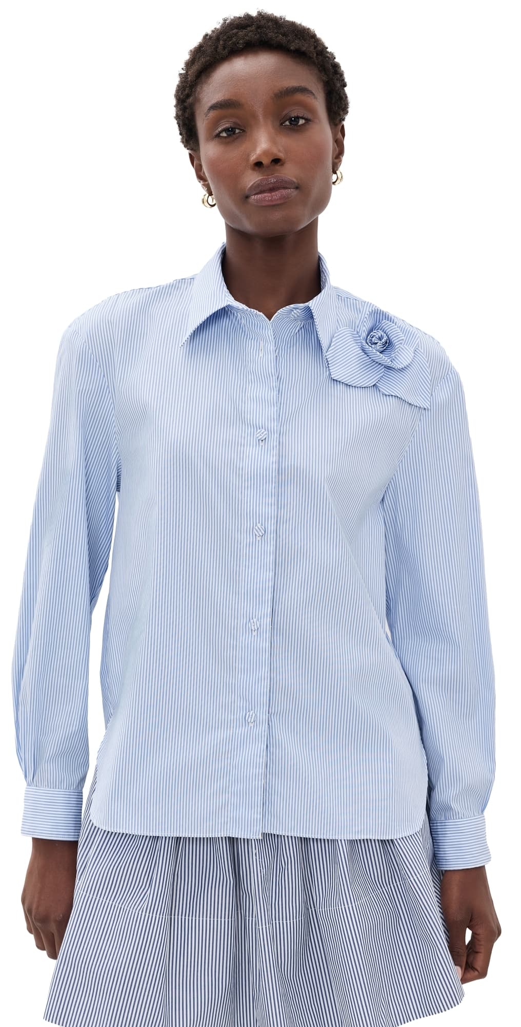 AKNVAS Poplin Rose Button Down Shirt Sky Blue Stripe