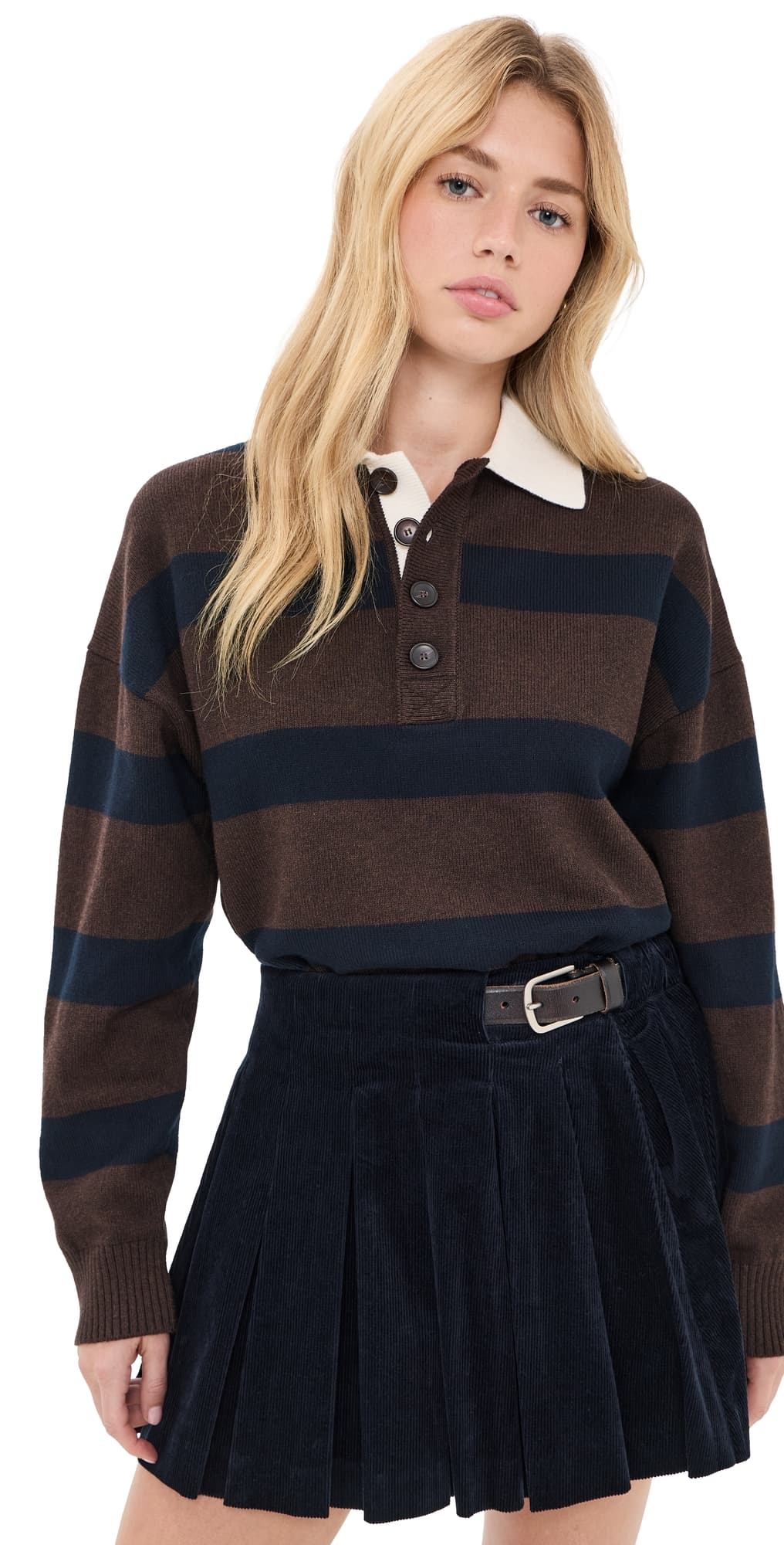 A.L.C. A. L.C. Alexa Polo Sweater Dark Carob/Deepest Navy