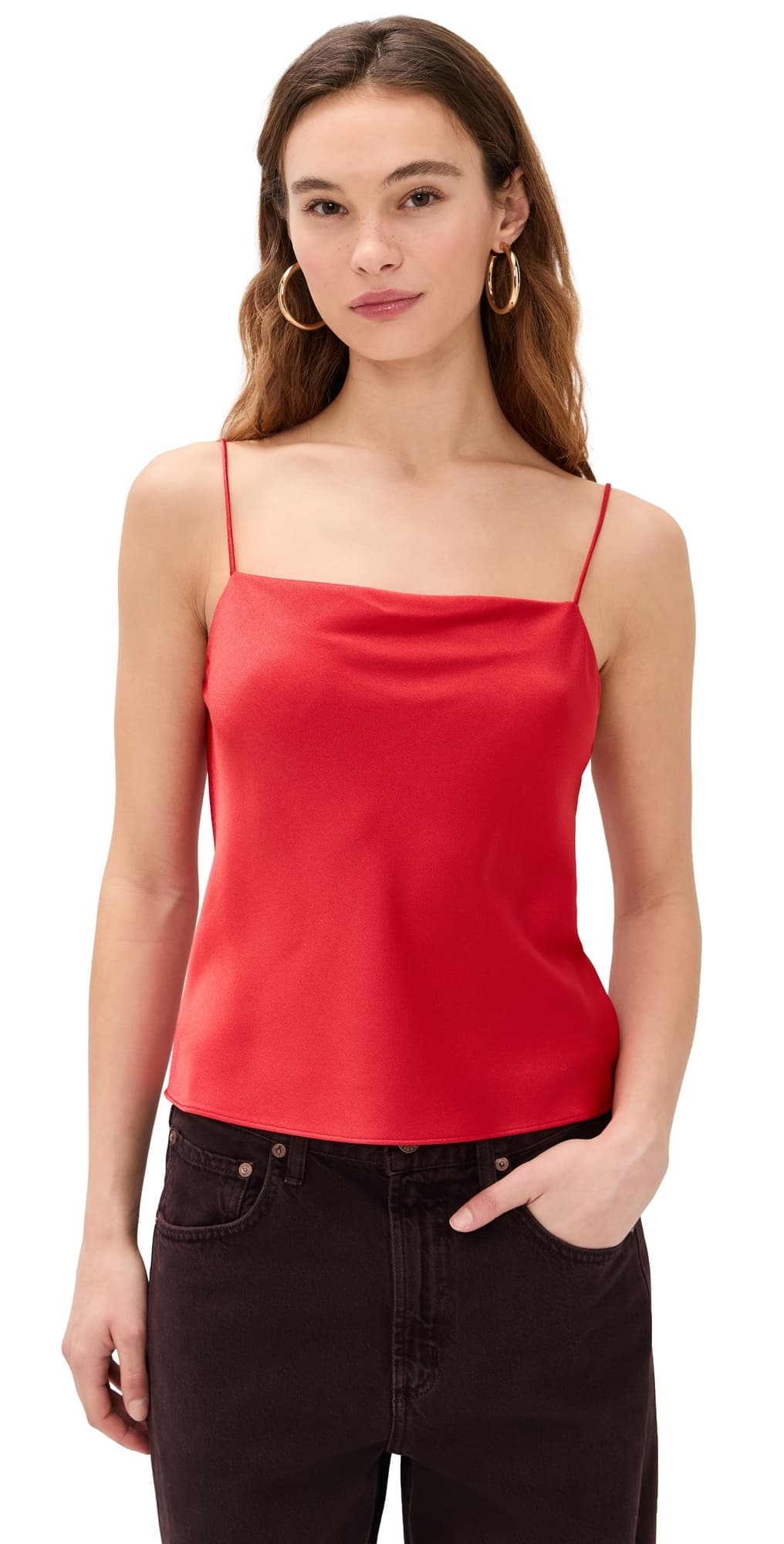 ALICE + OLIVIA Harmon Drapey Slip Tank Bright Poppy