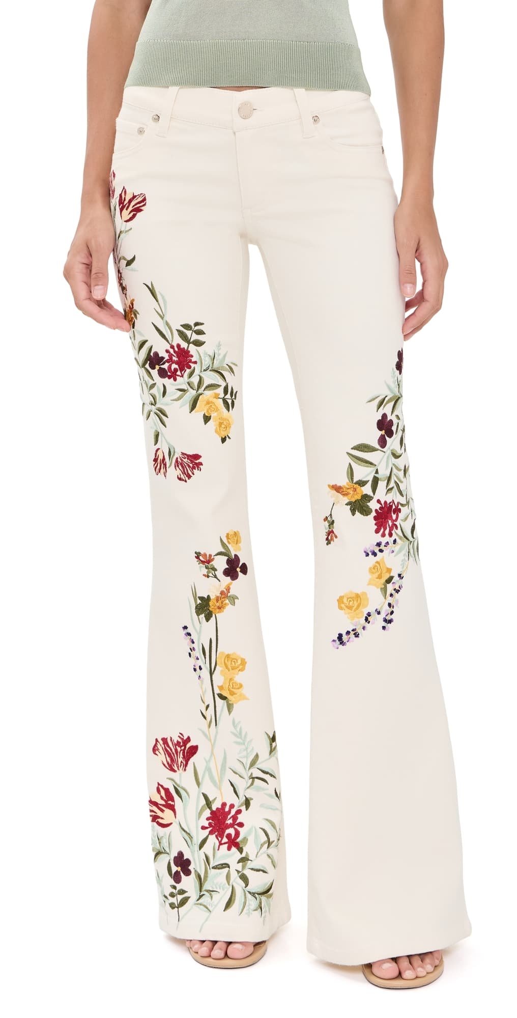 ALICE + OLIVIA Emryn Embroidered Jeans Vanilla Multi