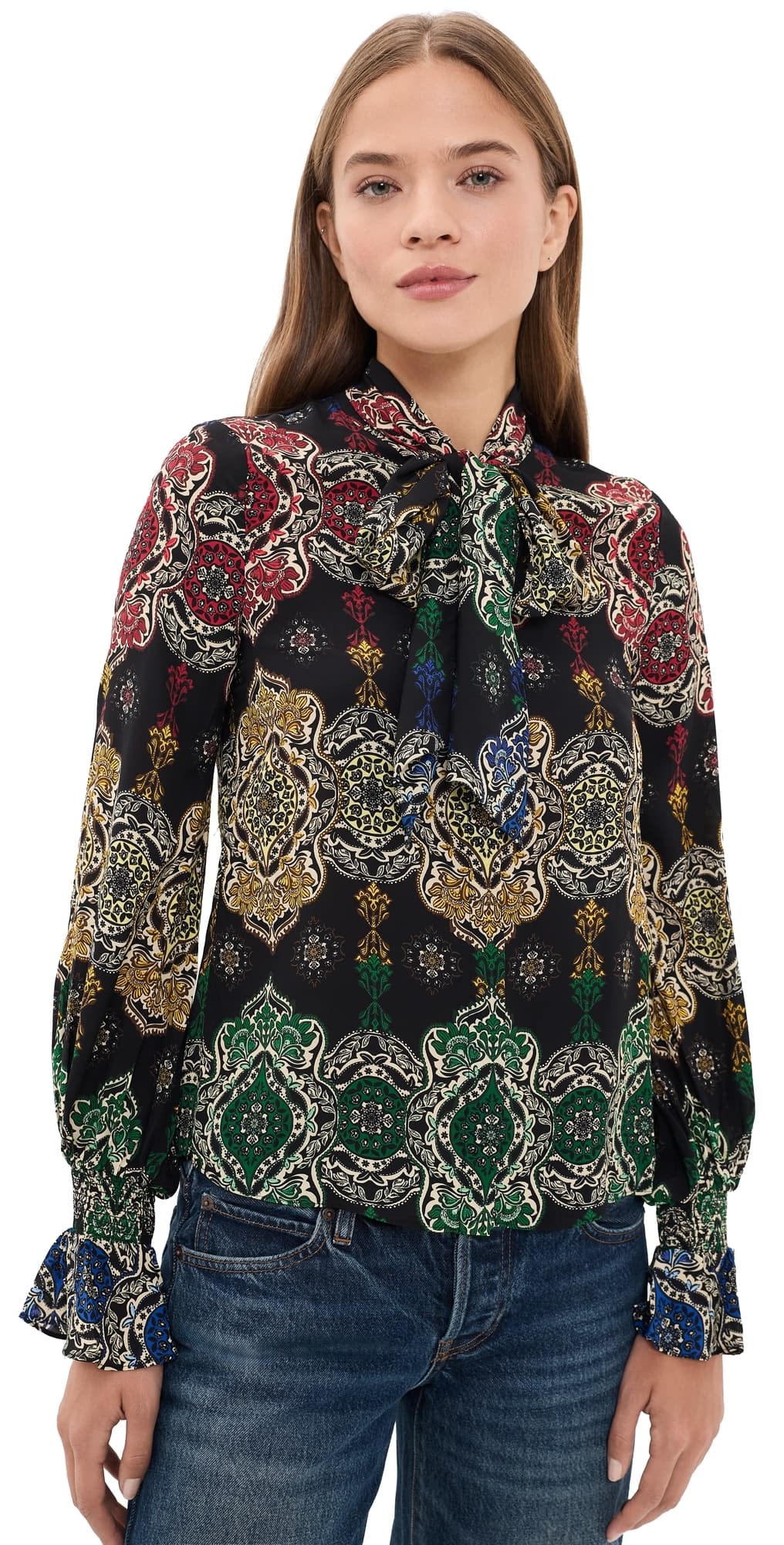 ALICE + OLIVIA Lloyd Neck Wrap Button Down Shirt Road To Love Lg