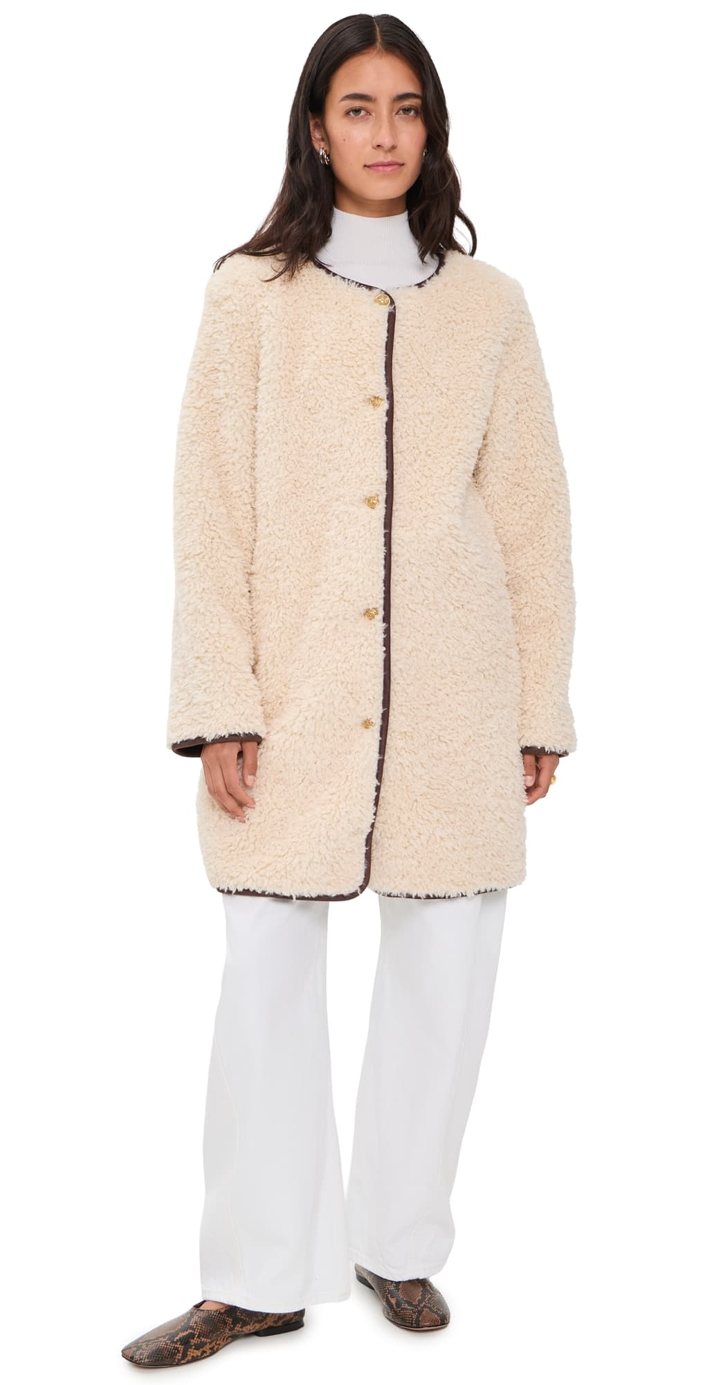 ALICE + OLIVIA Alma Long Faux Suede Teddy Coat Chino/Dark Chocolate