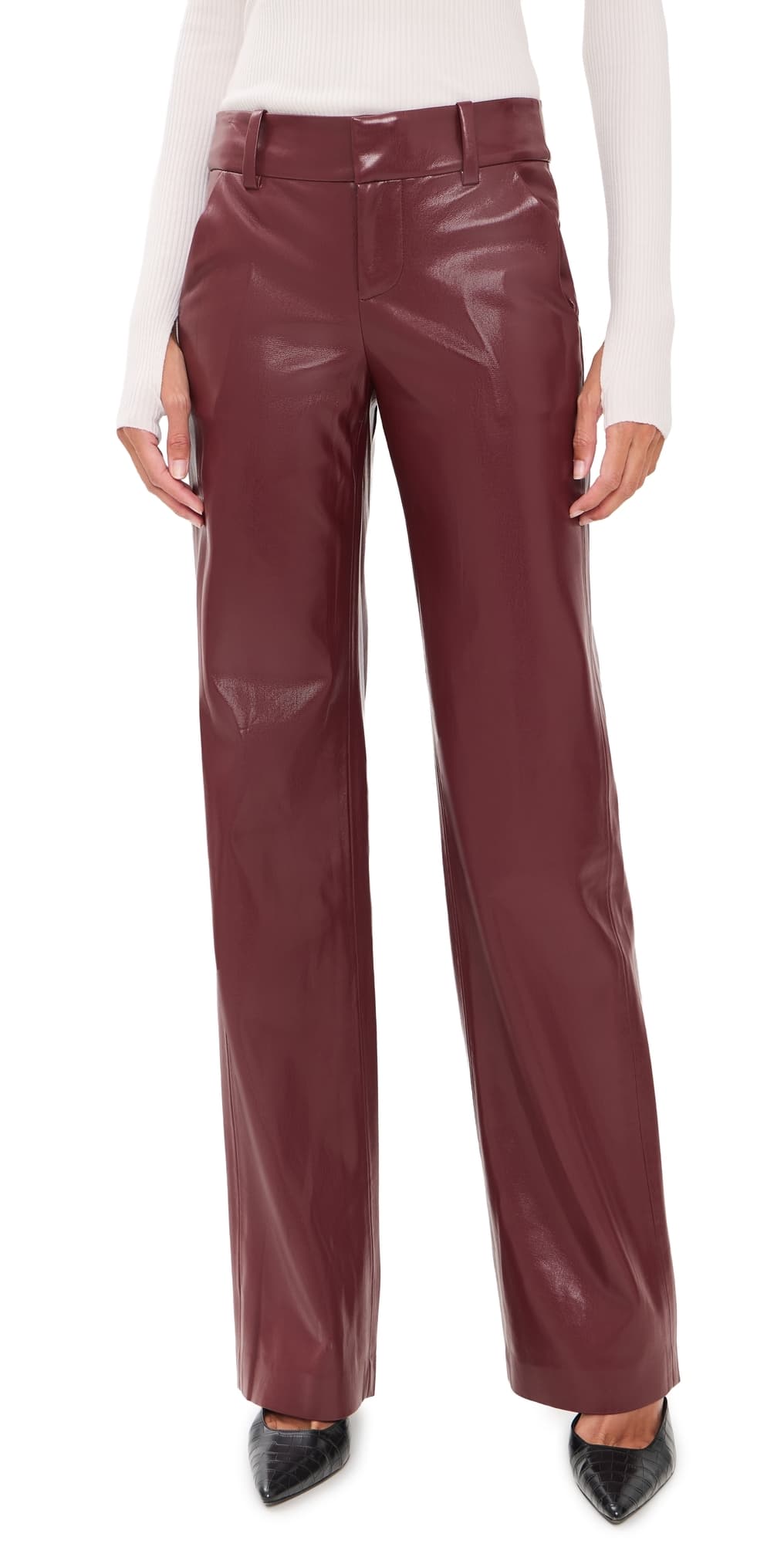 ALICE + OLIVIA Alexander Mr Faux Leather Slim Straight Trousers Cognac