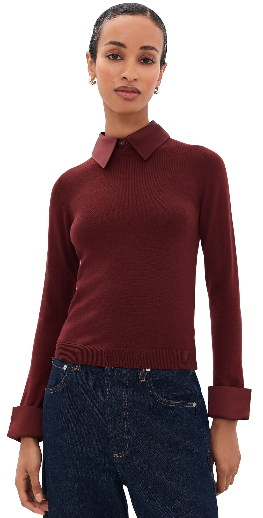 ALICE + OLIVIA Porla Collared Sweater Cognac