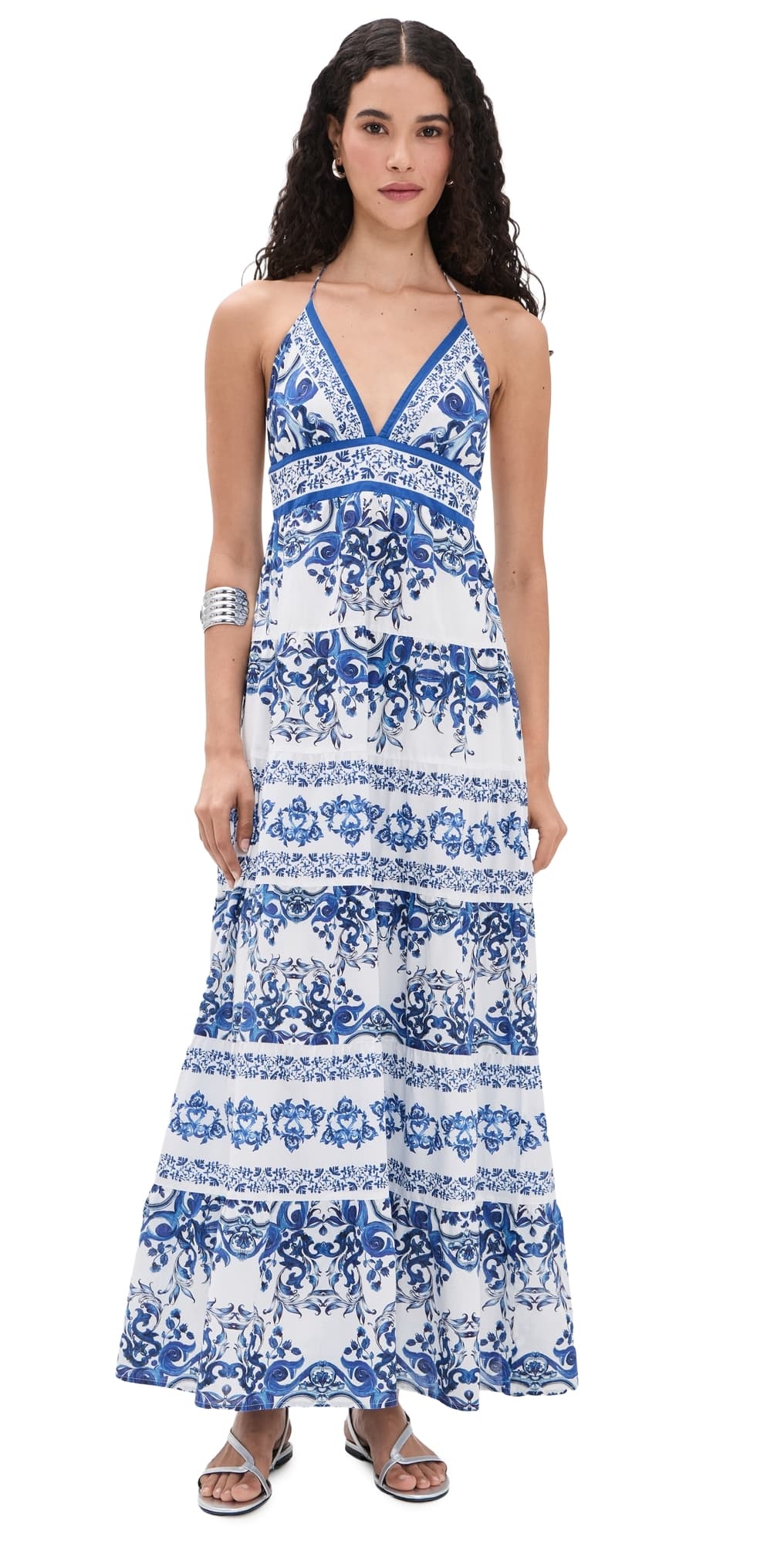 ALICE + OLIVIA Karolina Smocked Waist Tiered Maxi Dress Solstice
