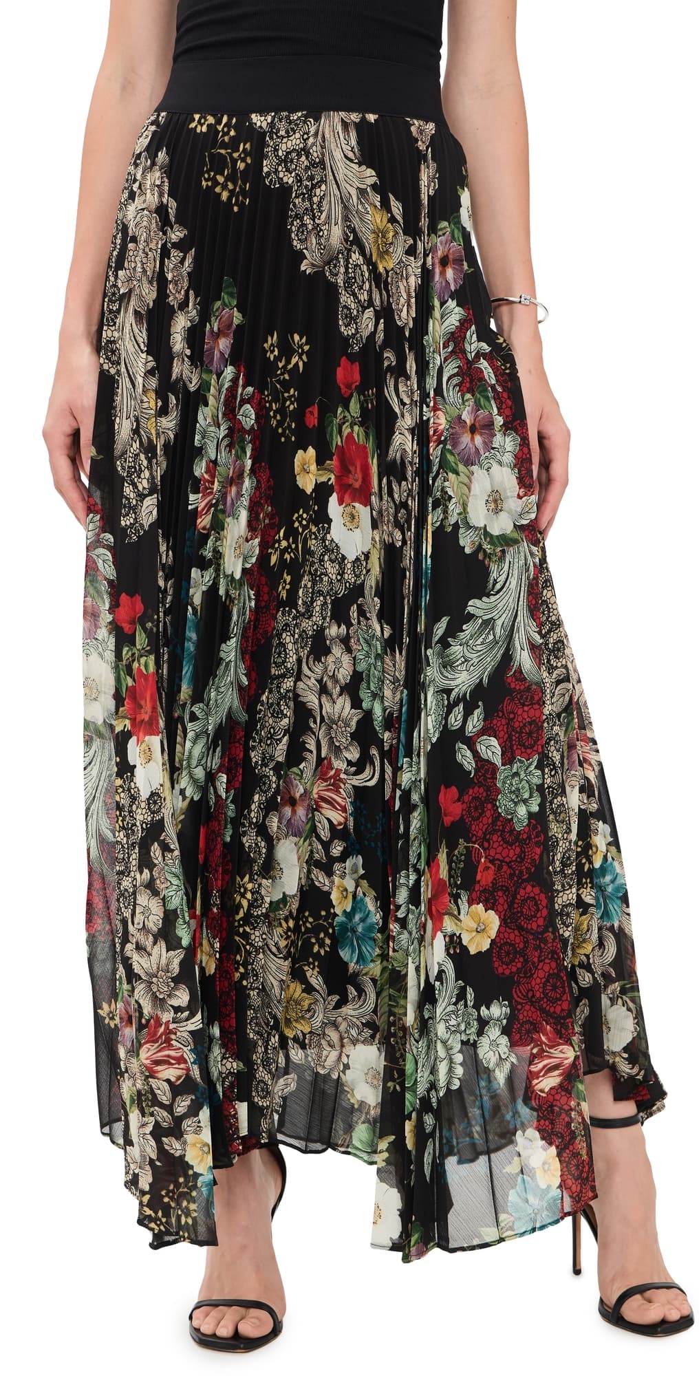 ALICE + OLIVIA Katz Asymmetrical Pleated Maxi Skirt Free Spirit