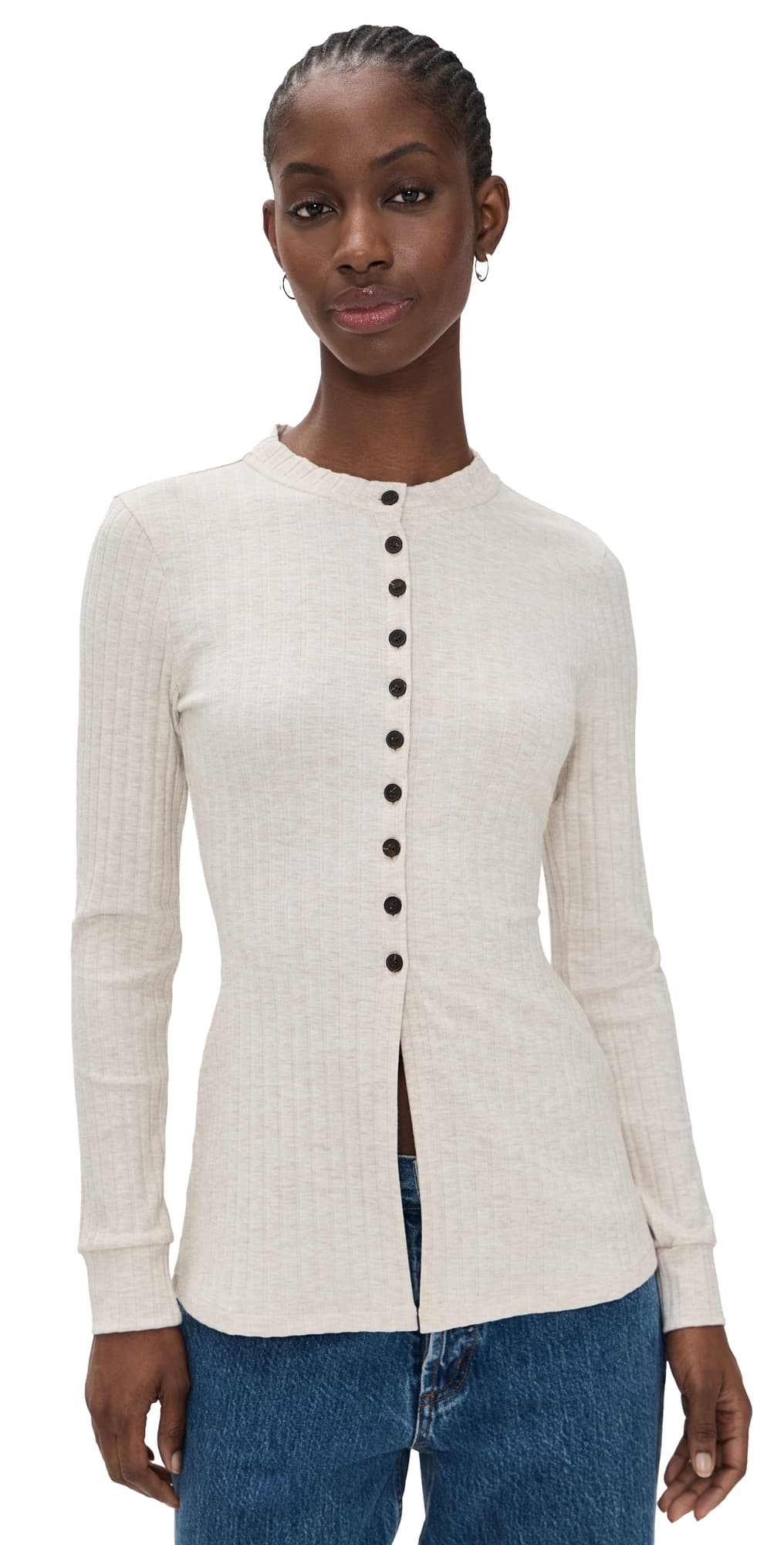 ALIGNE Daphne Ribbed Jersey Top Oatmeal Marl
