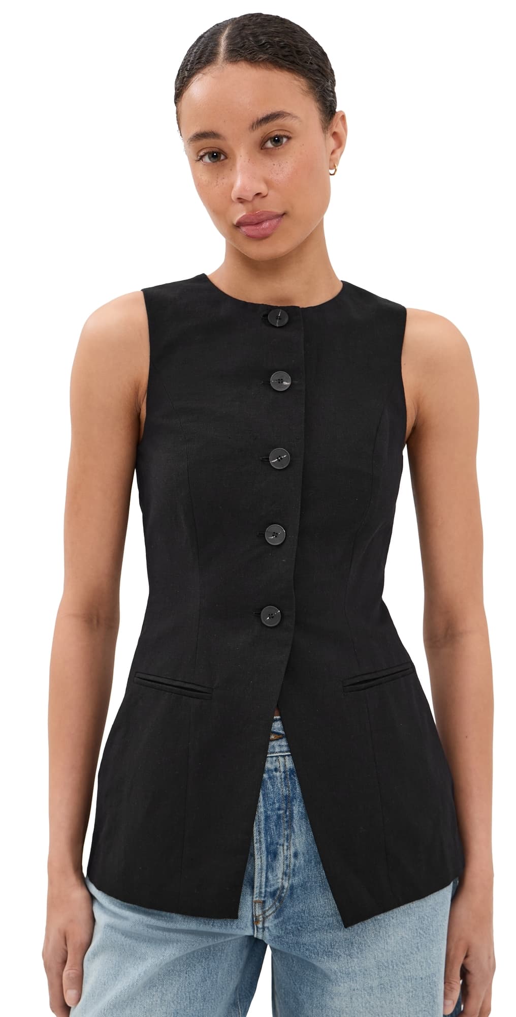 ALIGNE Leo Linen Mix Waistcoat Black