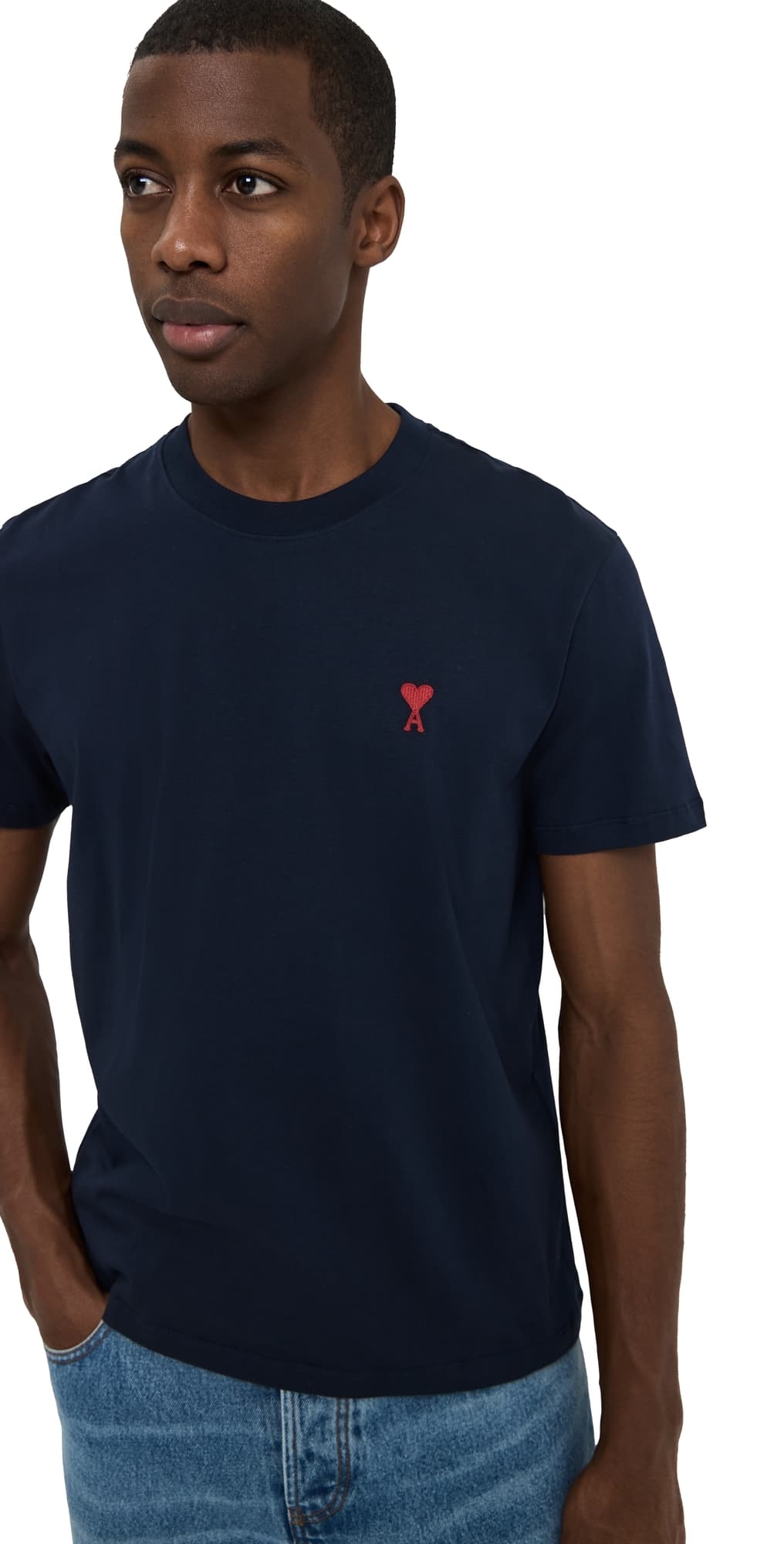 AMI ADC Classic Fit Red Logo Tee Night Blue