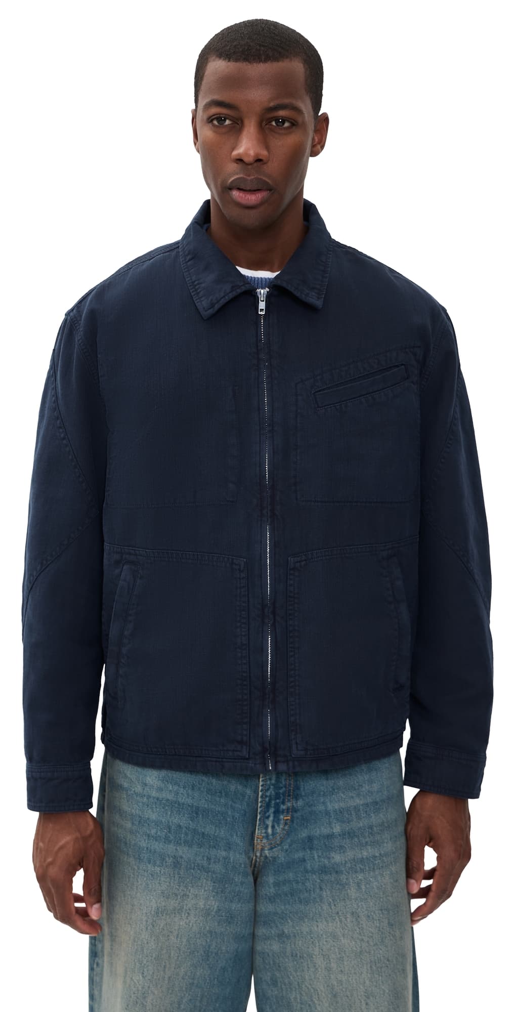 Alex Mill Elijah Zip Jacket In Linen Twill Dark Navy
