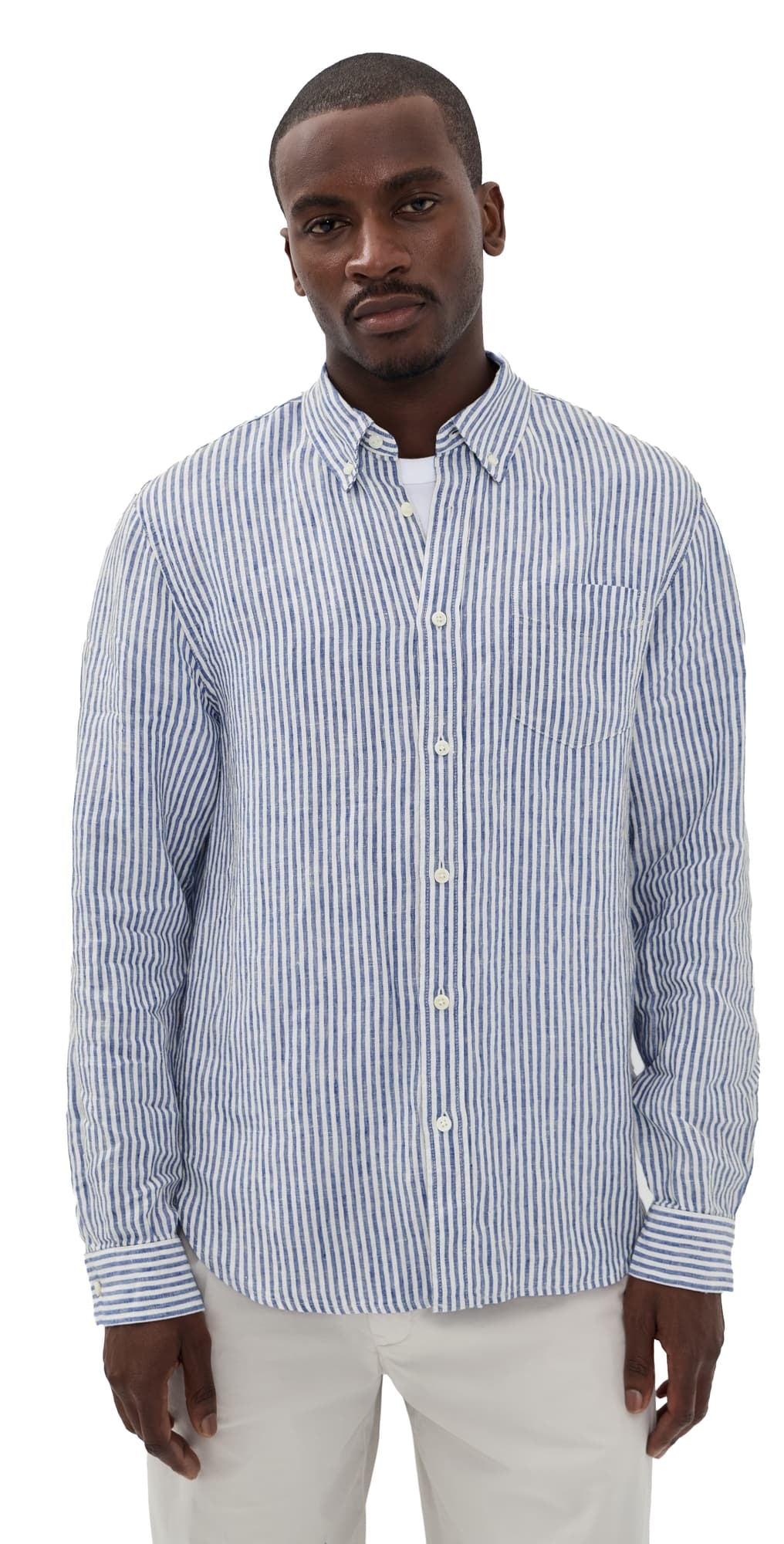 Alex Mill Mill Dress Shirt In Linen Stripe Blue/White