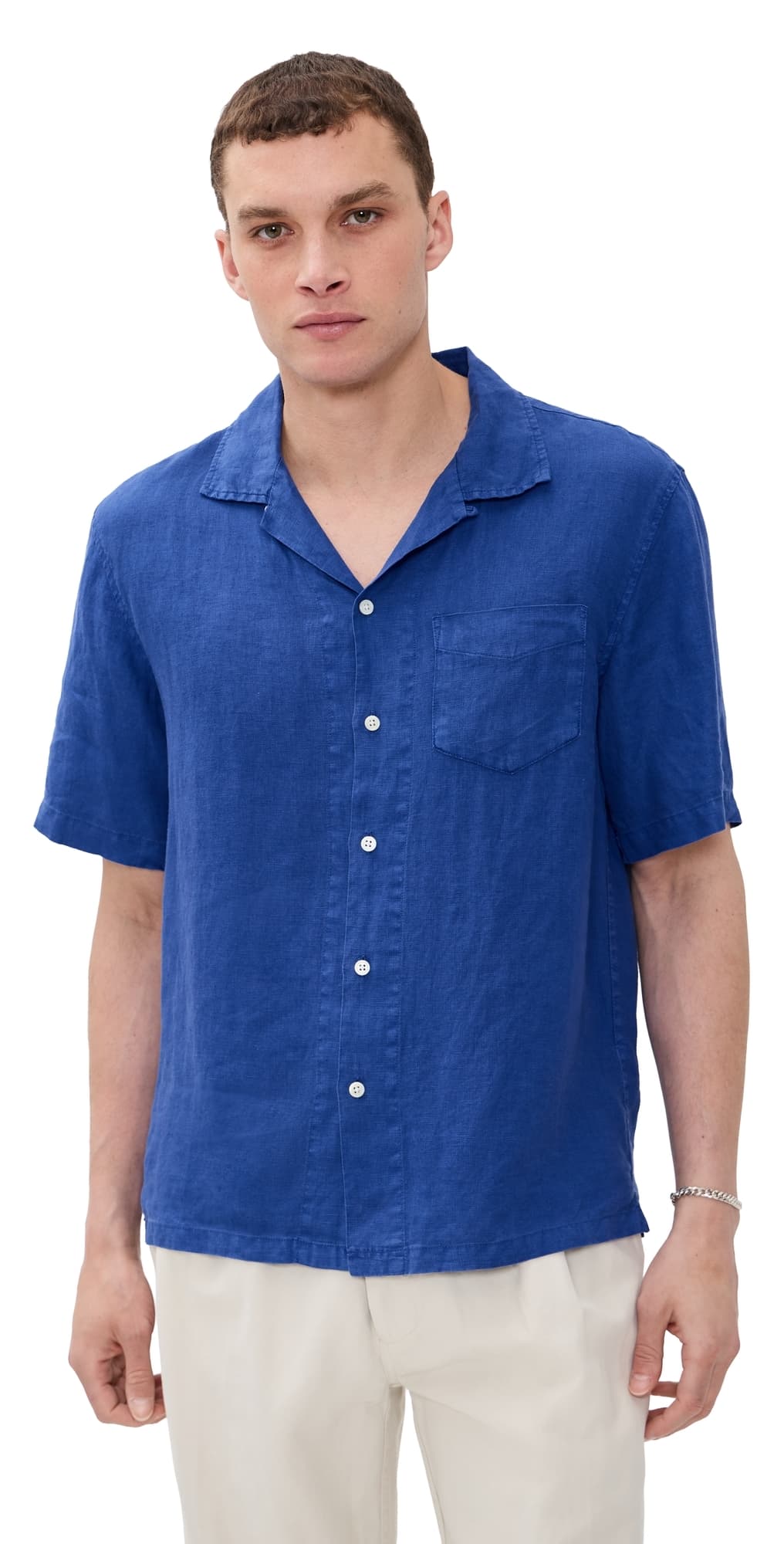 Alex Mill Camp Shirt In Linen Cobalt