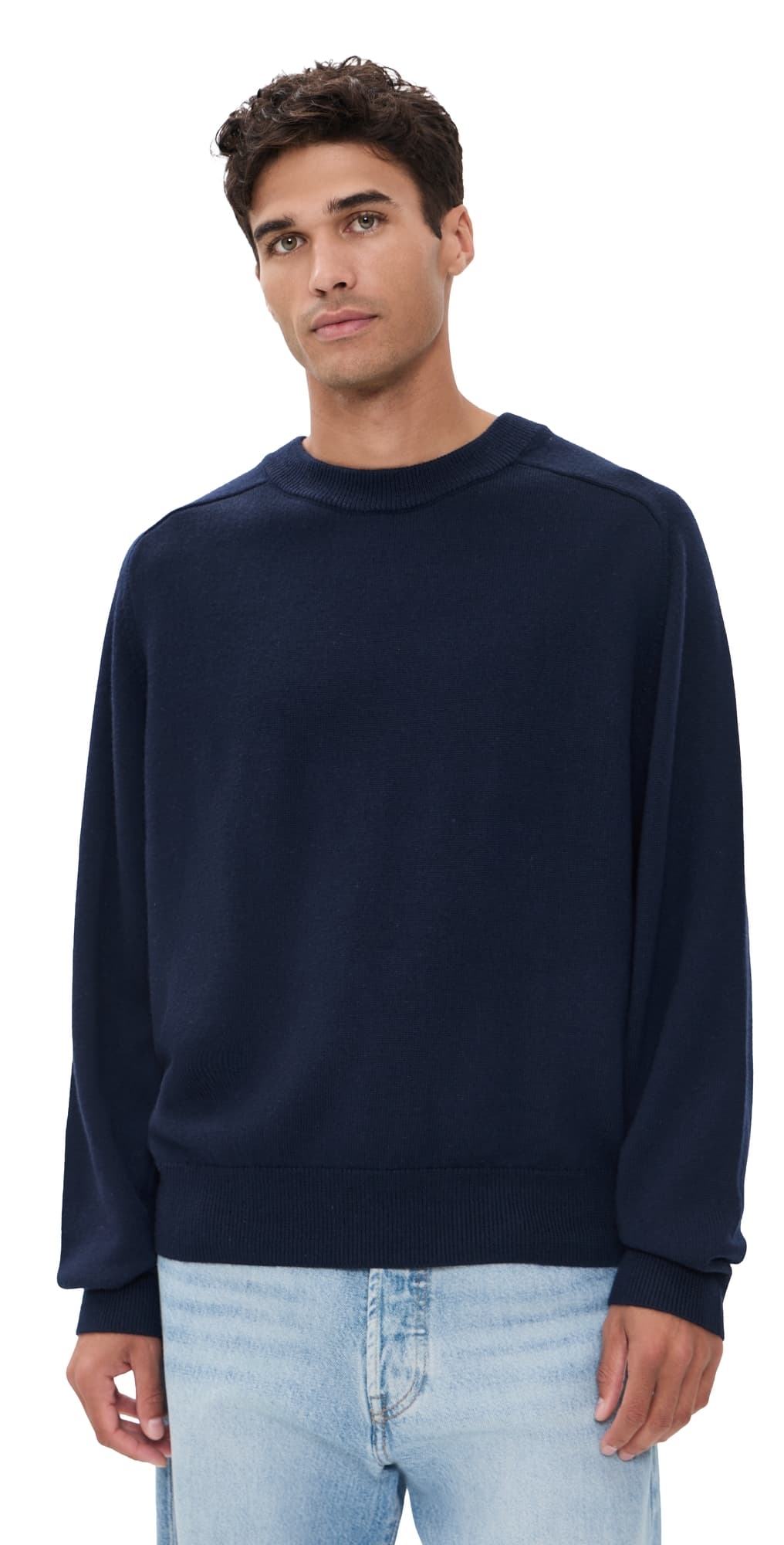 Alex Mill Crewneck Boxy Sweater In Merino Wool Dark Navy