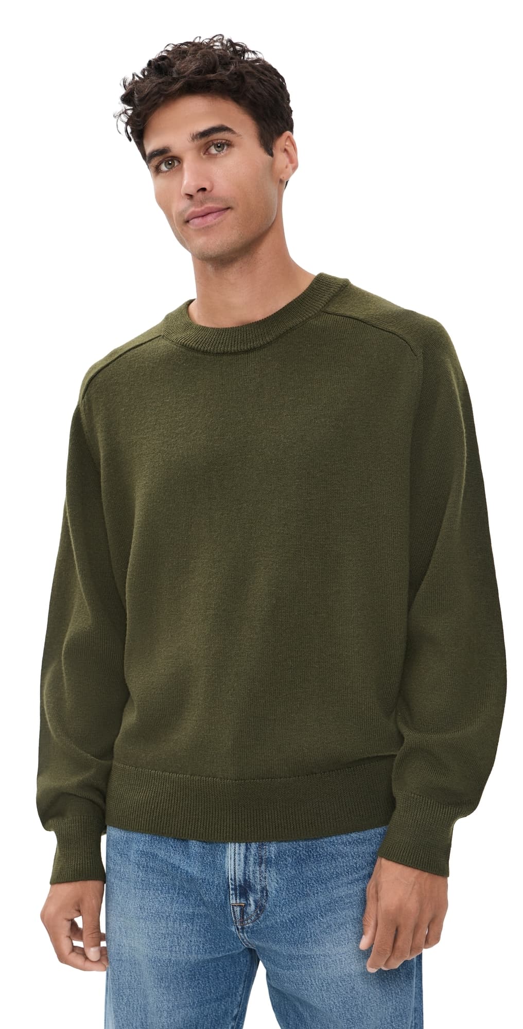Alex Mill Crewneck Boxy Sweater In Merino Wool Deep Olive