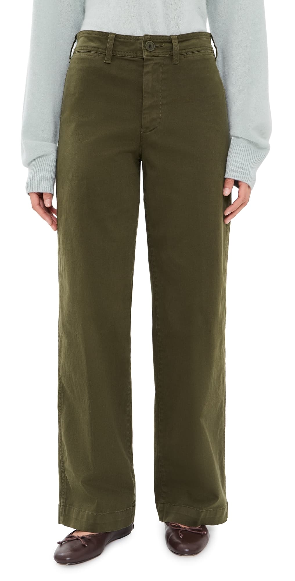 Alex Mill Wide Leg Trousers In Cotton Twill Military Olive
