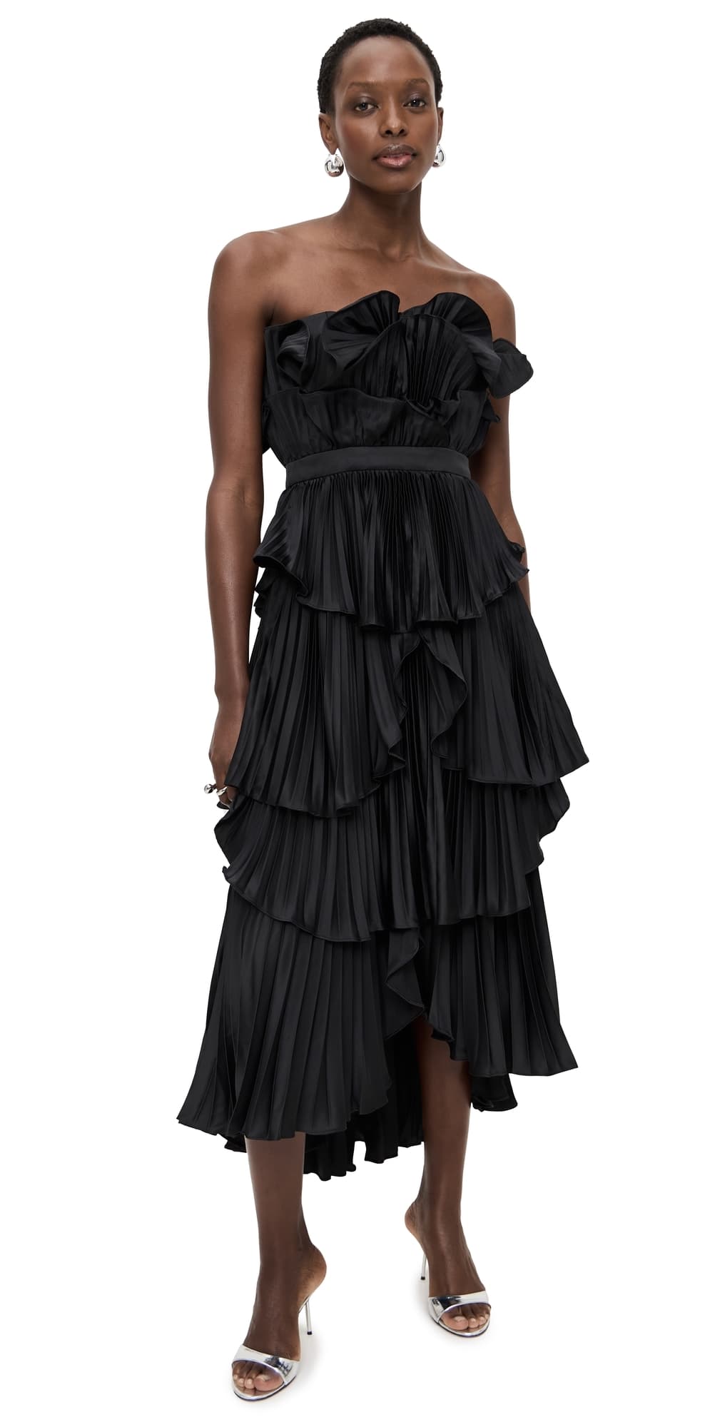 AMUR Judah Scallop Pleated Dress Black