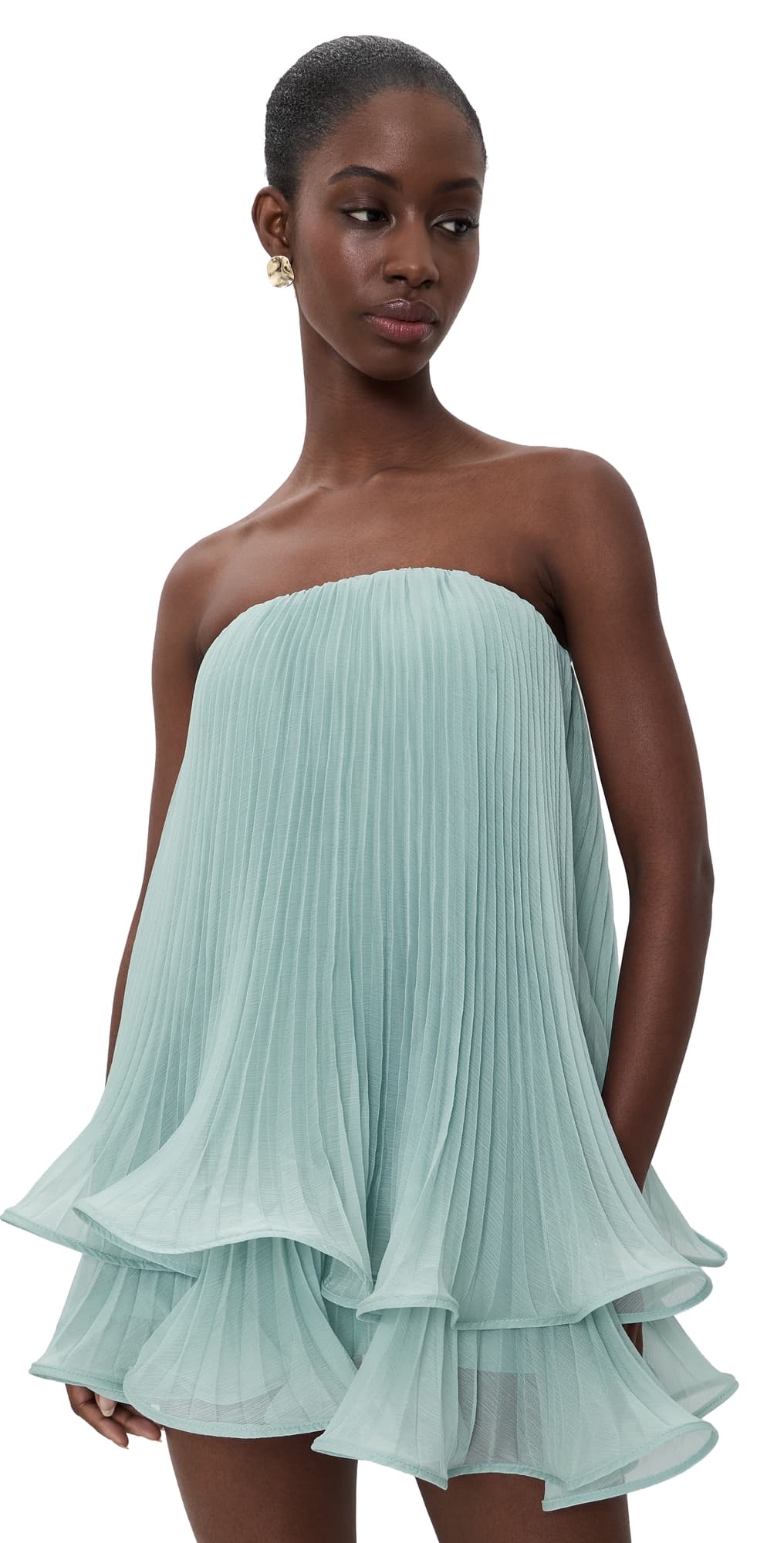 AMUR Dalia Pleated Baby Doll Dress Aqua Sol