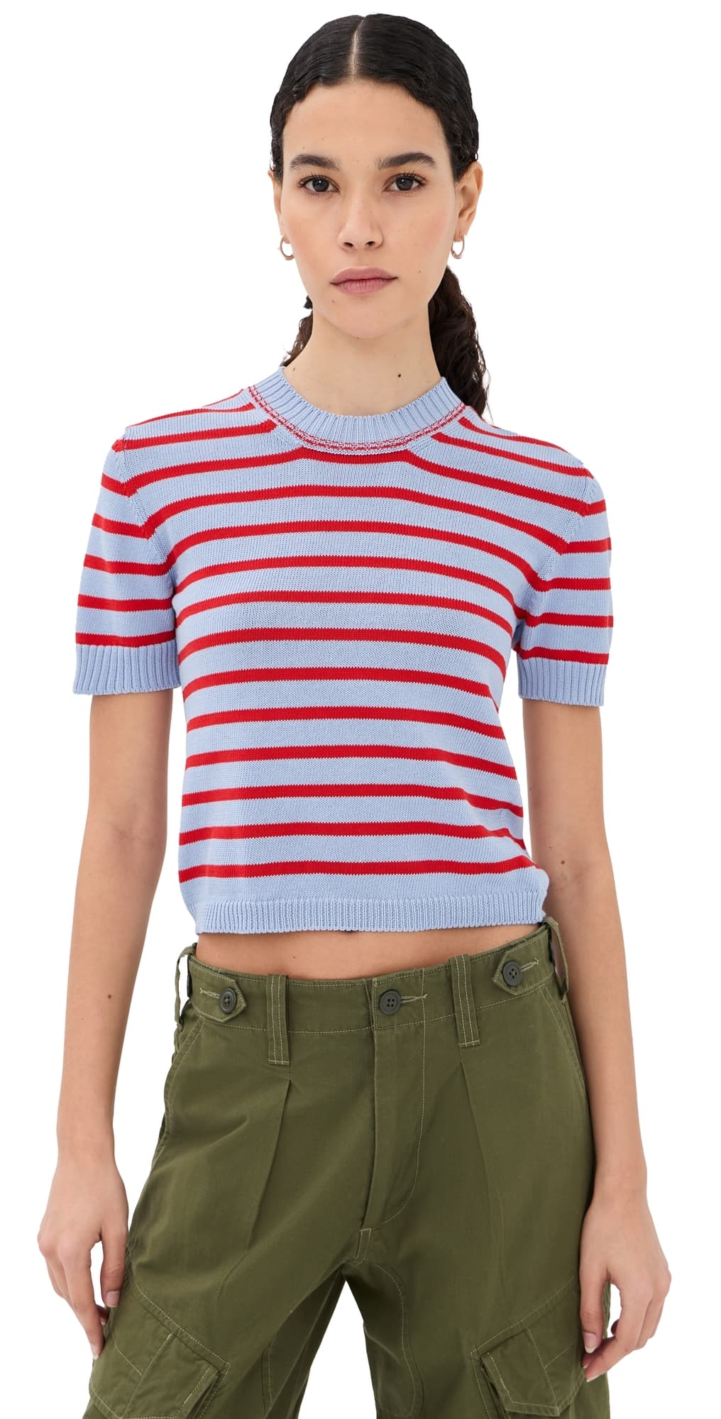 Daughter &Daughter Breton Knit Tee Pale Blue/Red Stripes