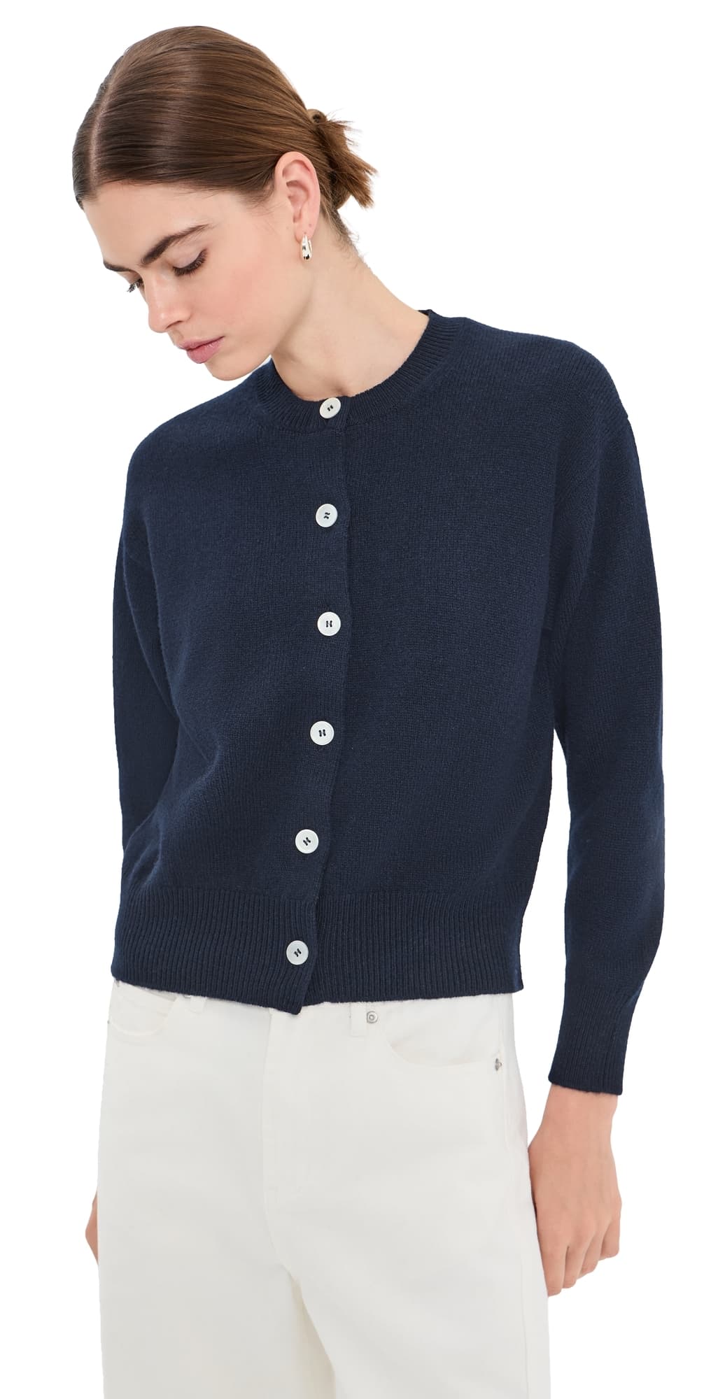 Daughter &Daughter The Ada Crewneck Wool Cardigan Dark Navy