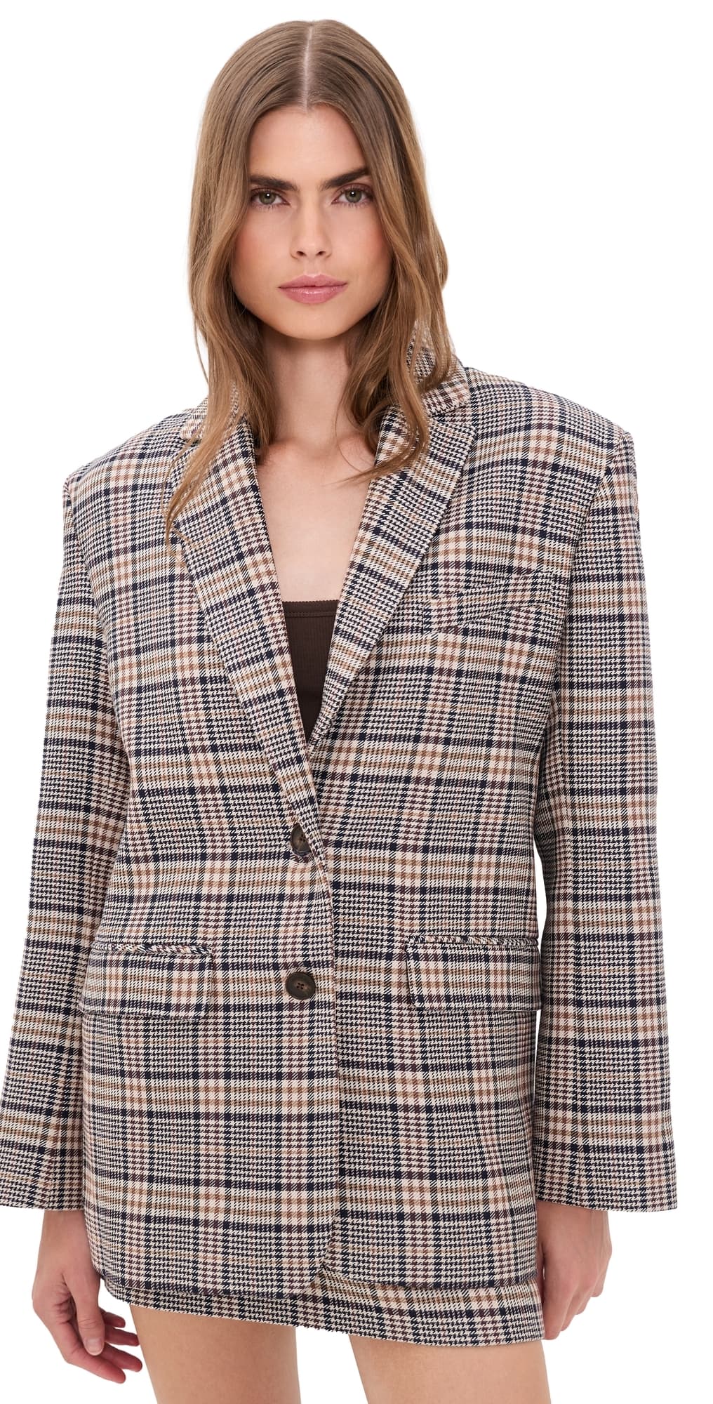 ANINE BING Quinn Check Blazer Beige And Navy Checks