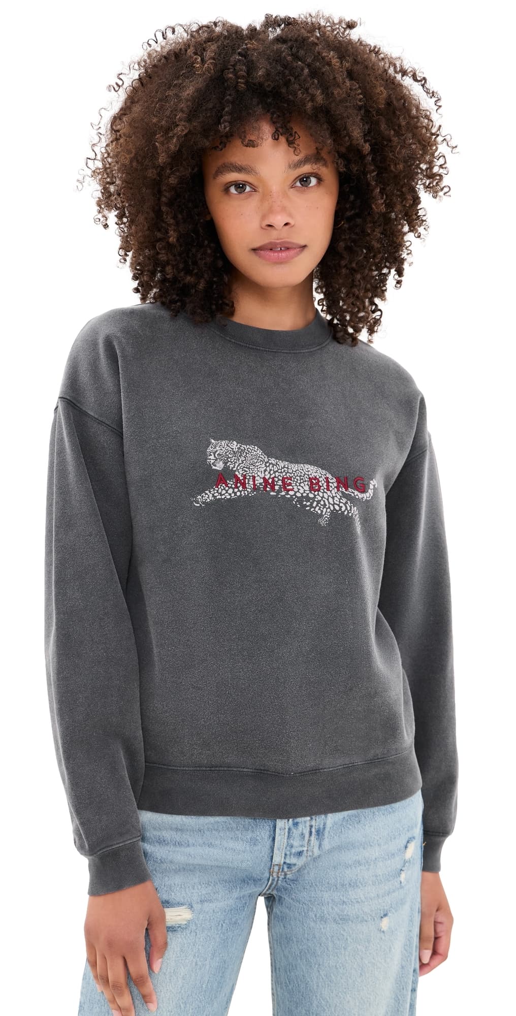 ANINE BING Spencer Leopard Sweatshirt Washed Black