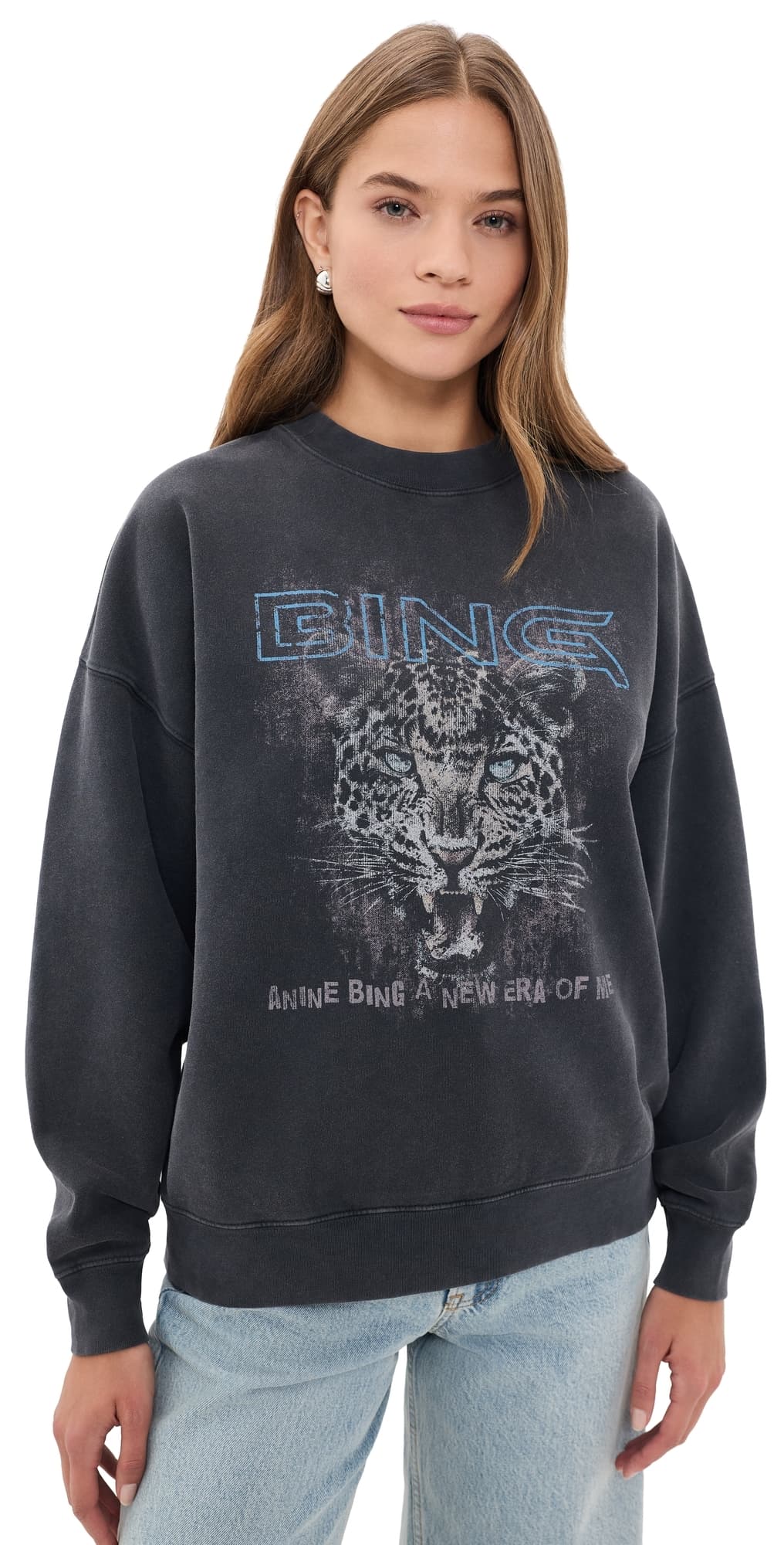 ANINE BING Miles Leopard Muse Sweatshirt Washed Black