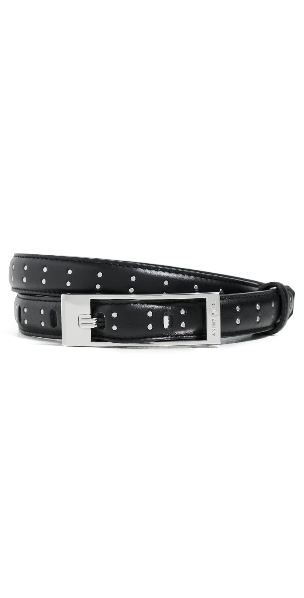 ANINE BING Elly Smooth Leather Studded Belt Black