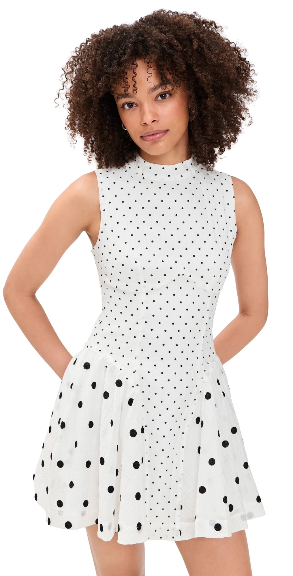 Another Girl Polka-Dot Mix Gathered Hip Mini Dress White