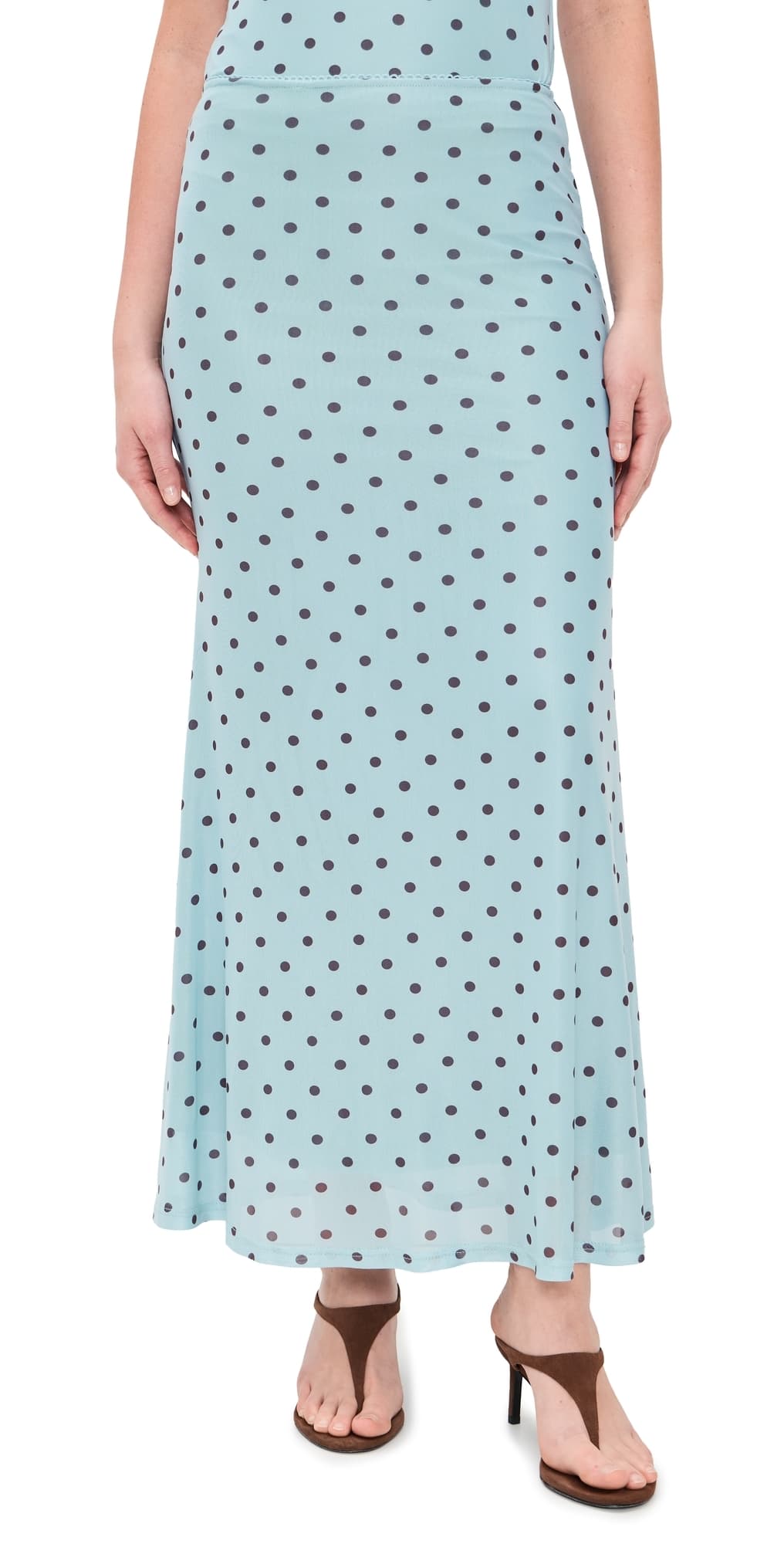Another Girl Polka Dot Mesh Maxi Skirt Blue/Brown