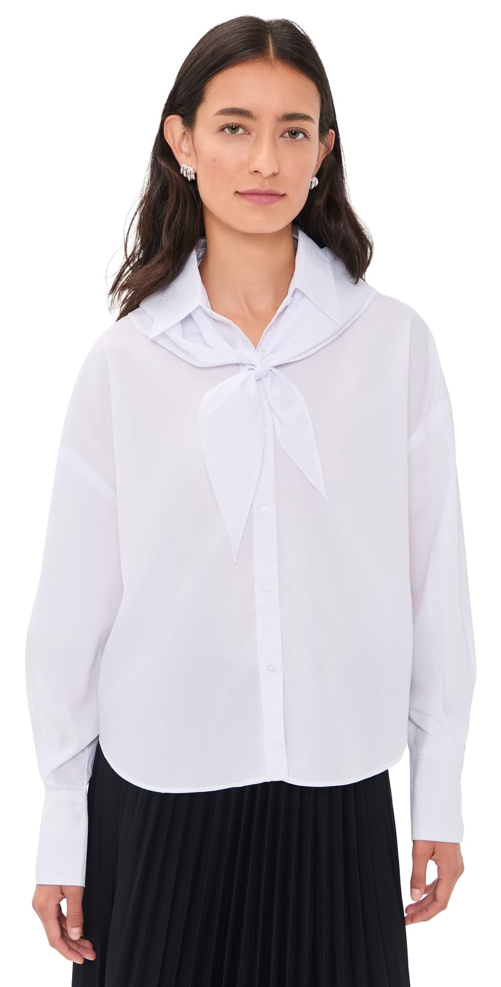Another Girl Boxy Shirt with Neck Scarf White