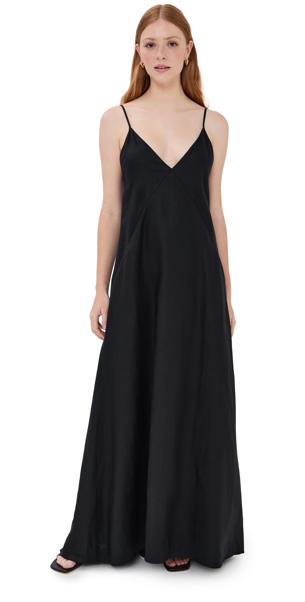 Another Tomorrow Linen Seamed Slip Dress Black