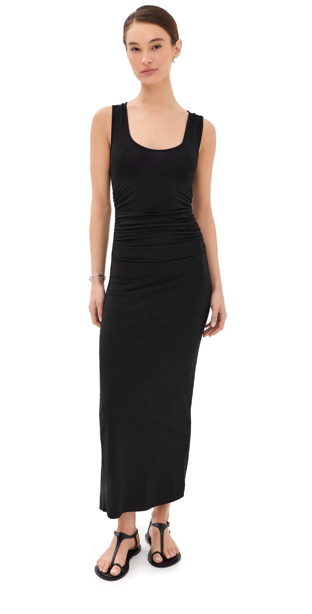 Another Tomorrow Ruched Tank Dress Black
