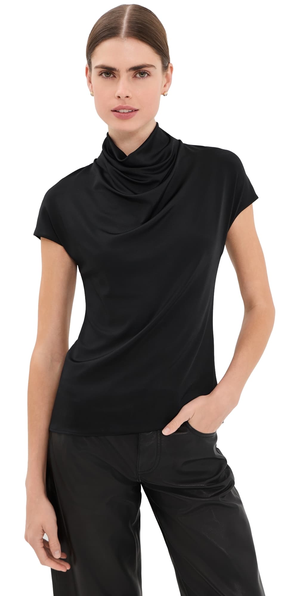 Another Tomorrow Fluid Cowl Neck Top Black