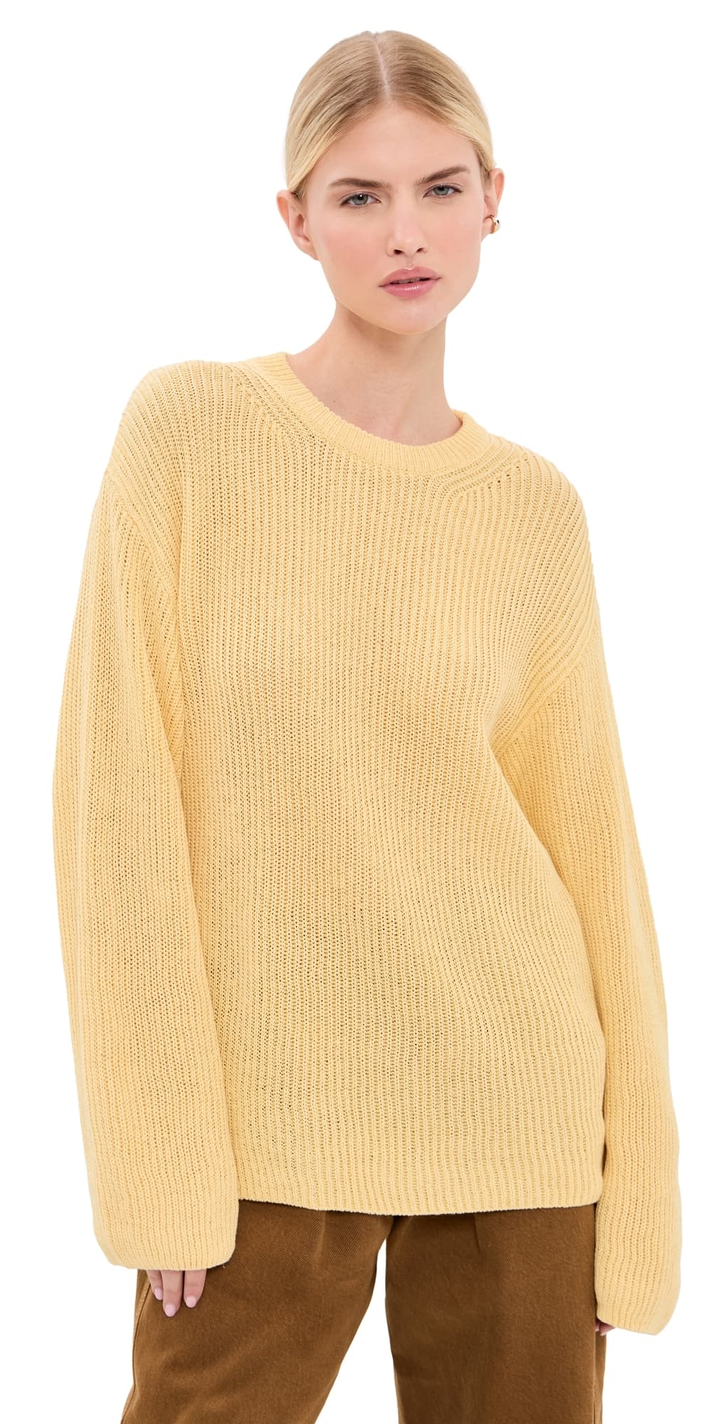 Another Tomorrow Draped Crew Knit Sweater Sun