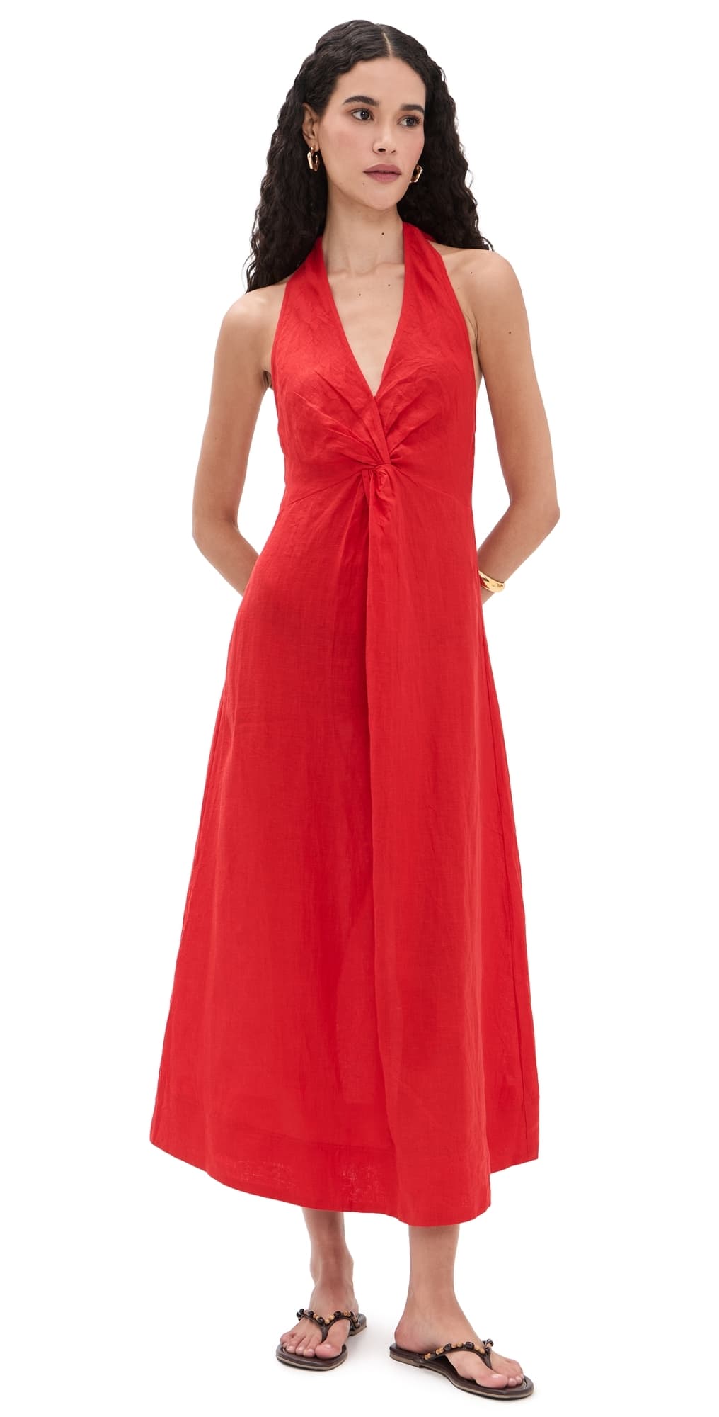 Apiece Apart Salome Linen Halter Maxi Dress Red