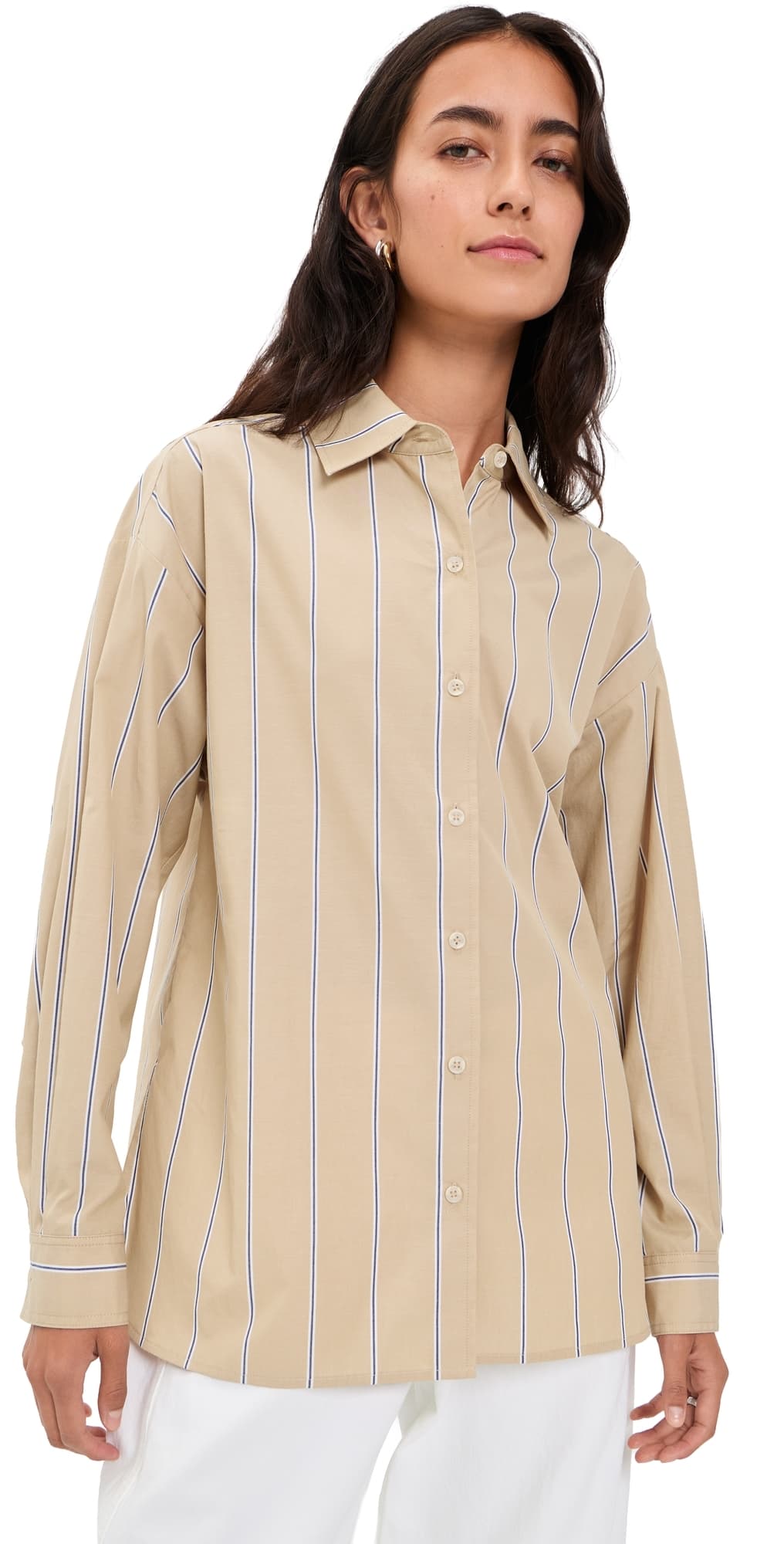 Apiece Apart Isolde Button Down Shirt Sand/Blue Stripe