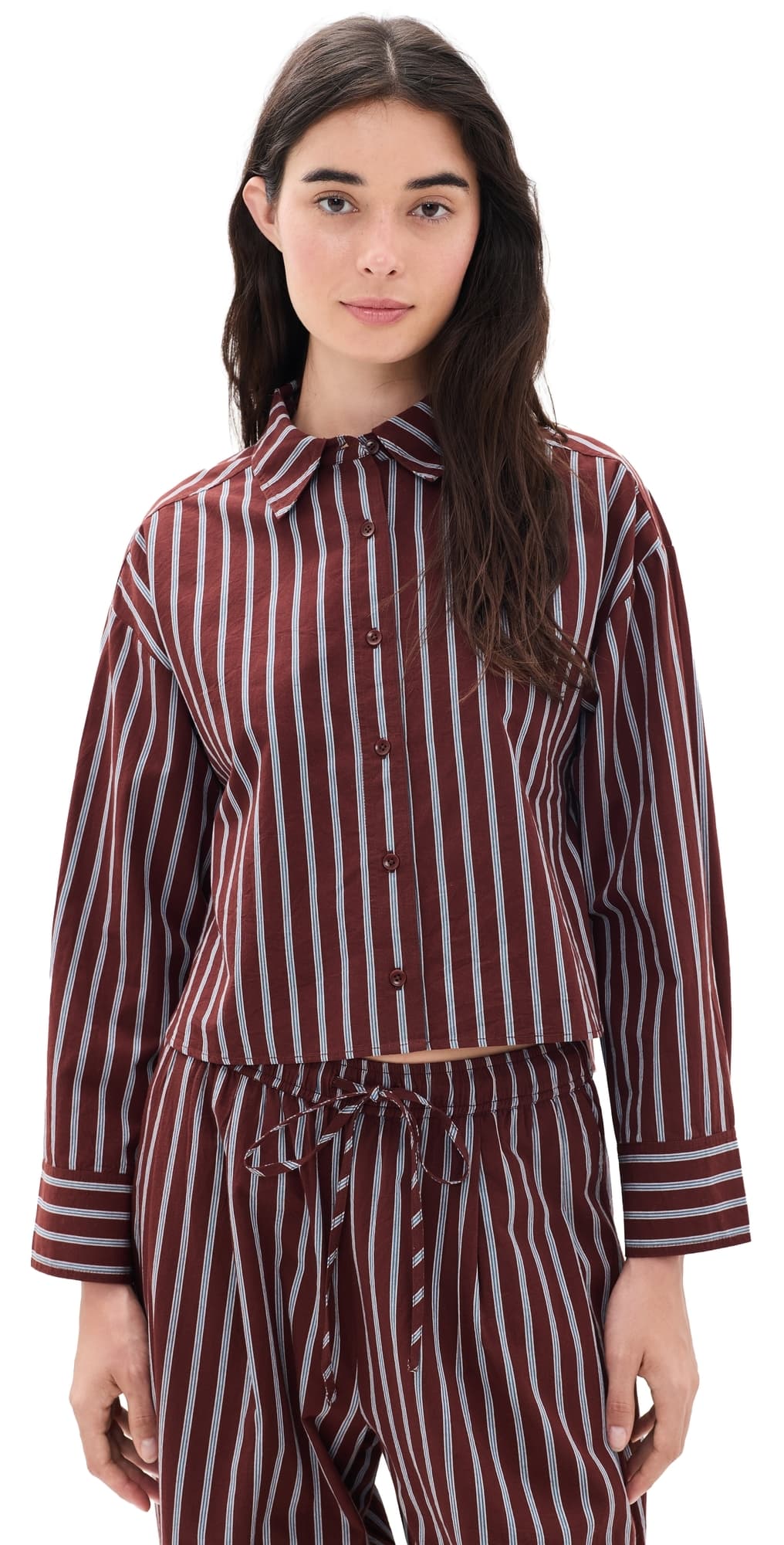 Apiece Apart Cropped Isolde Button Down Shirt Spice Multi Stripe