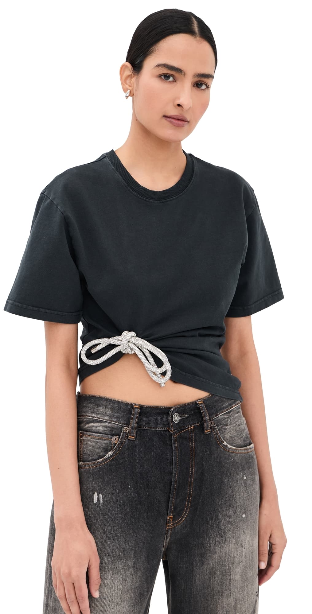 AREA Crystal Knot T-Shirt Washed Black