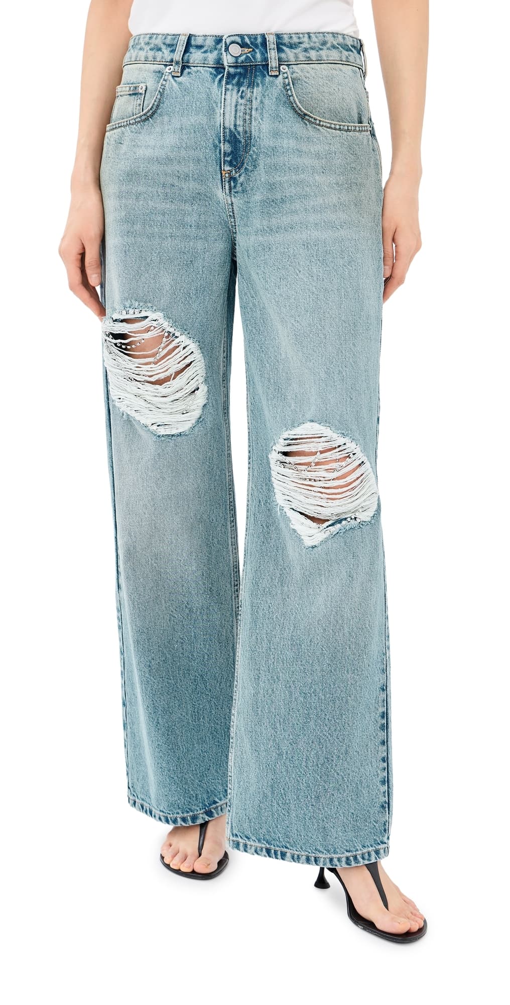 AREA Crystal Fray Relaxed Jeans Medium Blue