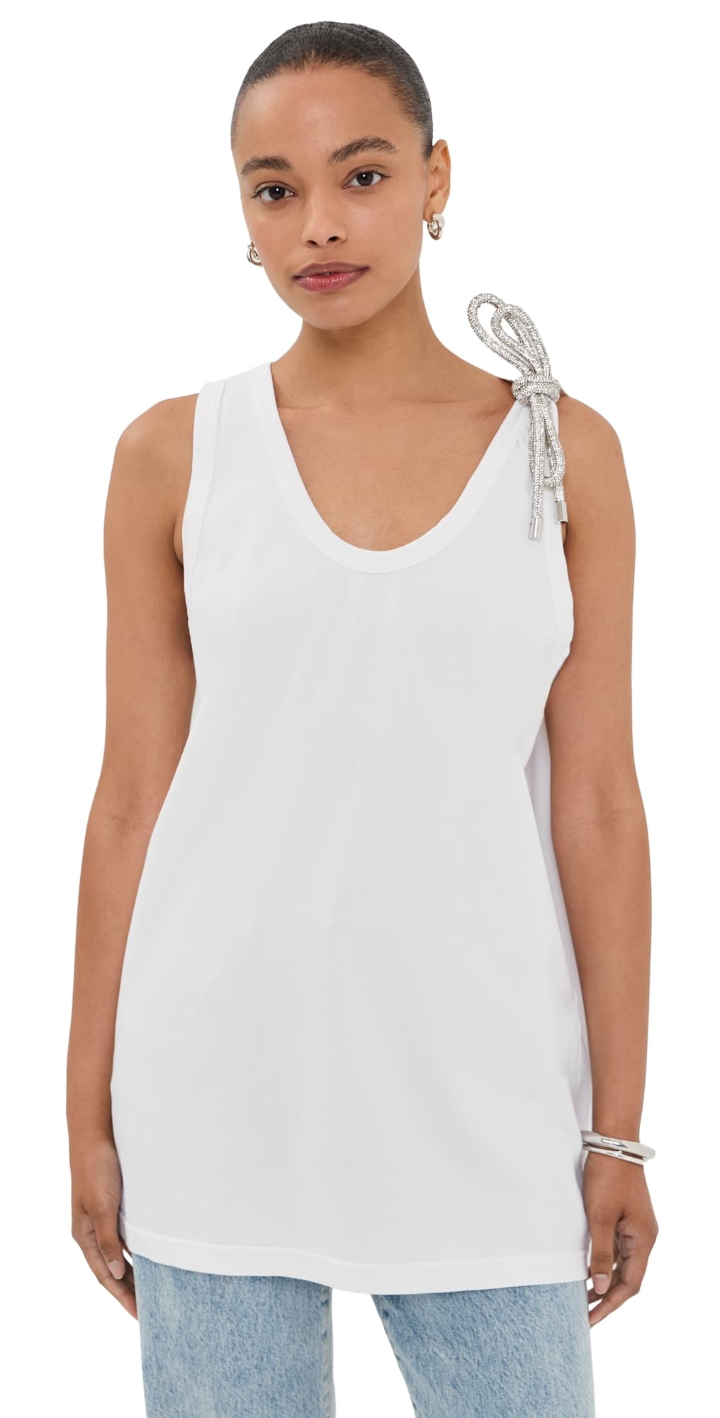 AREA Crystal Knot Tank Top White